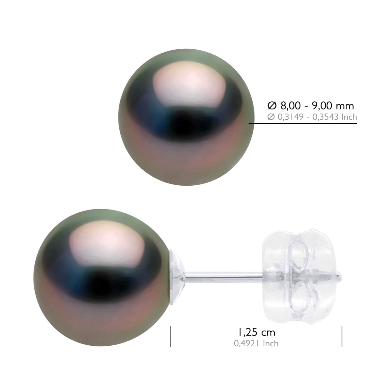 Boucles d'Oreilles Véritables Perles de Tahiti Rondes 8-9 mm — Or Blanc 375 Millièmes 3