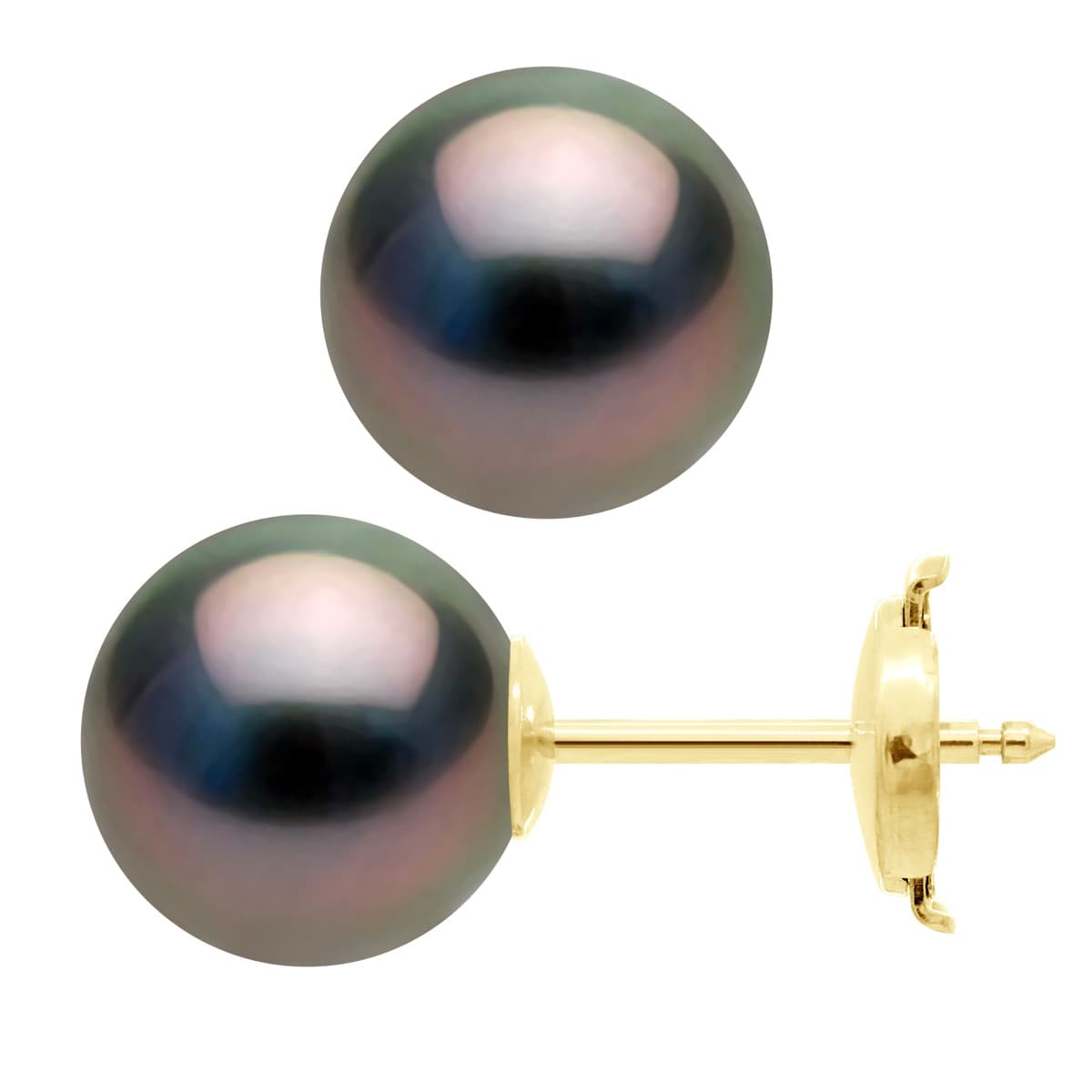 Boucles d'Oreilles Véritables Perles de Tahiti Rondes 9-10 mm — Or Jaune 375 Millièmes 3