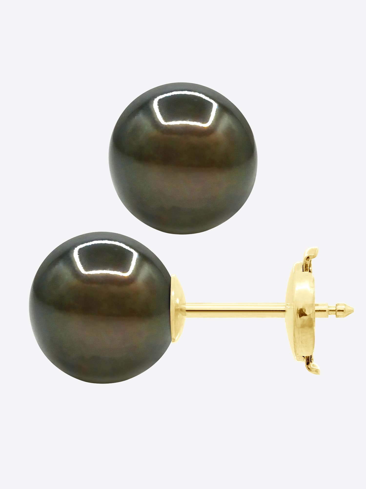 Boucles d'Oreilles Véritables Perles de Tahiti Rondes 9-10 mm — Or Jaune 375 Millièmes 5