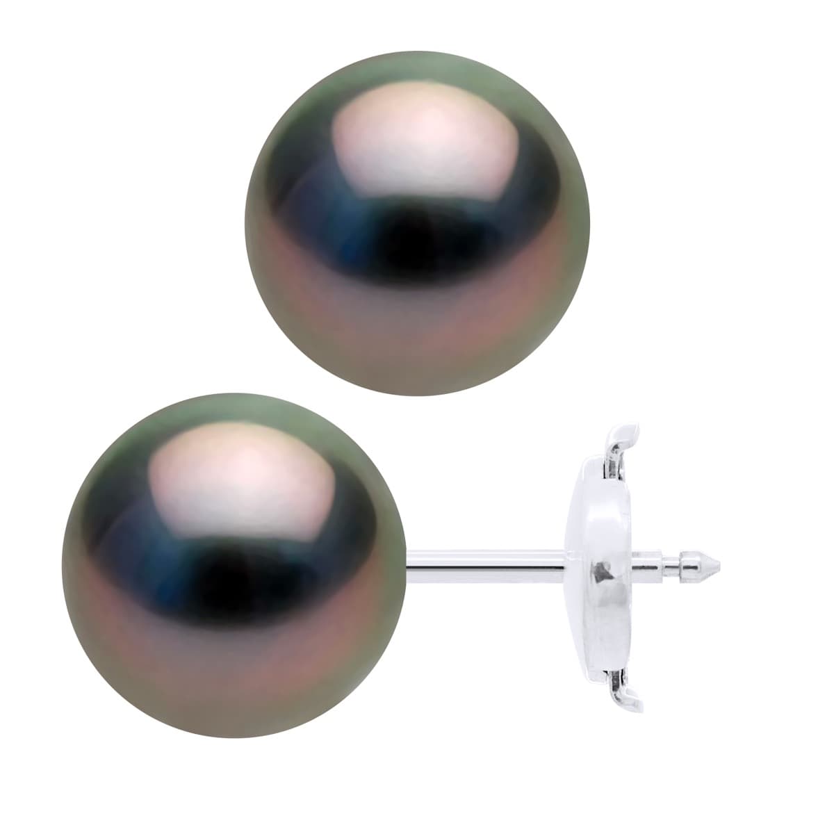 Boucles d'Oreilles Véritables Perles de Tahiti Rondes 9-10 mm — Or Blanc 375 Millièmes 3