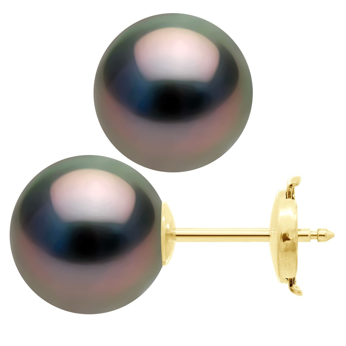 Boucles d'Oreilles Véritables Perles de Tahiti Rondes 10-11 mm — Or Jaune 375 Millièmes 4
