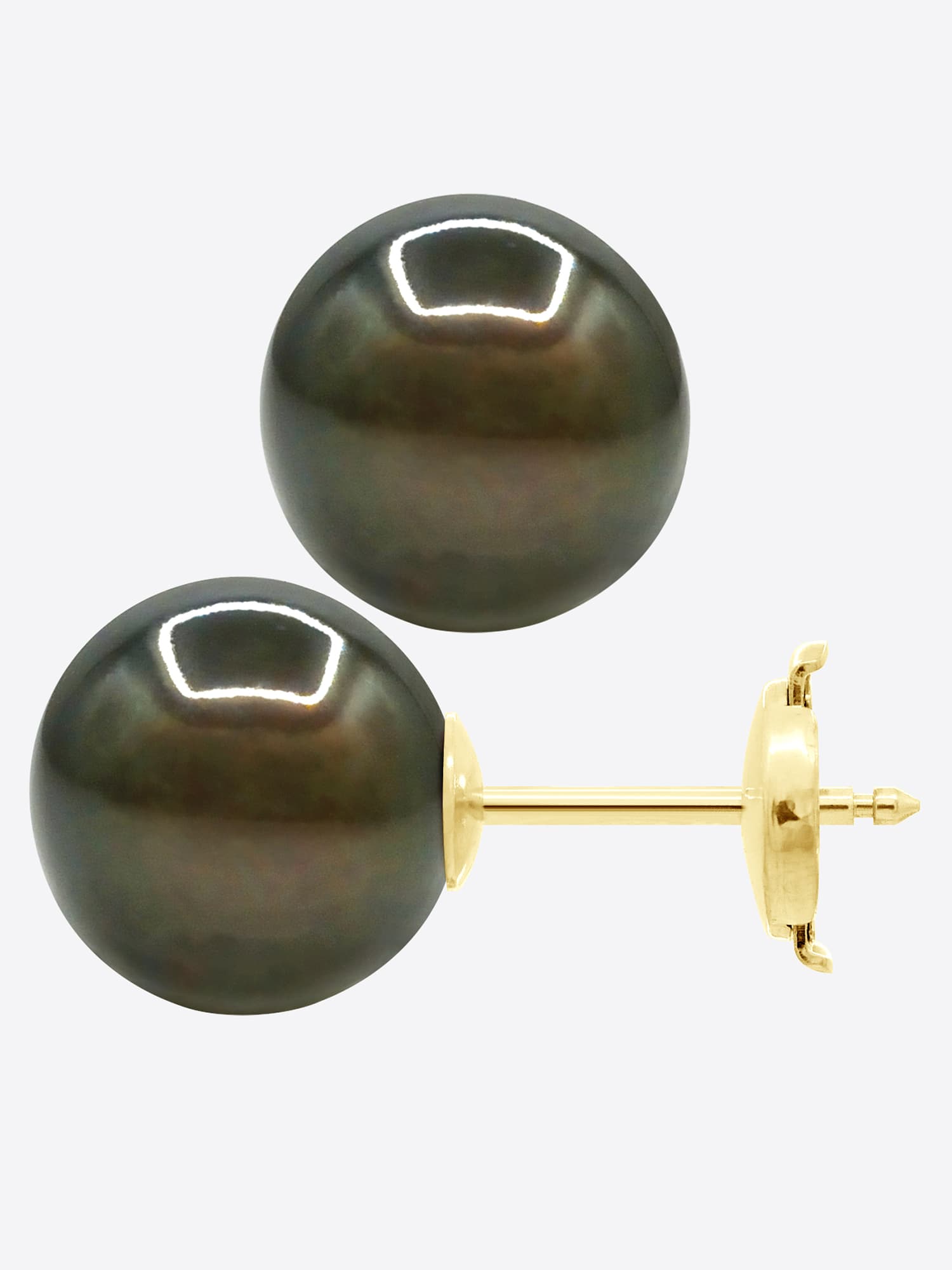 Boucles d'Oreilles Véritables Perles de Tahiti Rondes 10-11 mm — Or Jaune 375 Millièmes 5