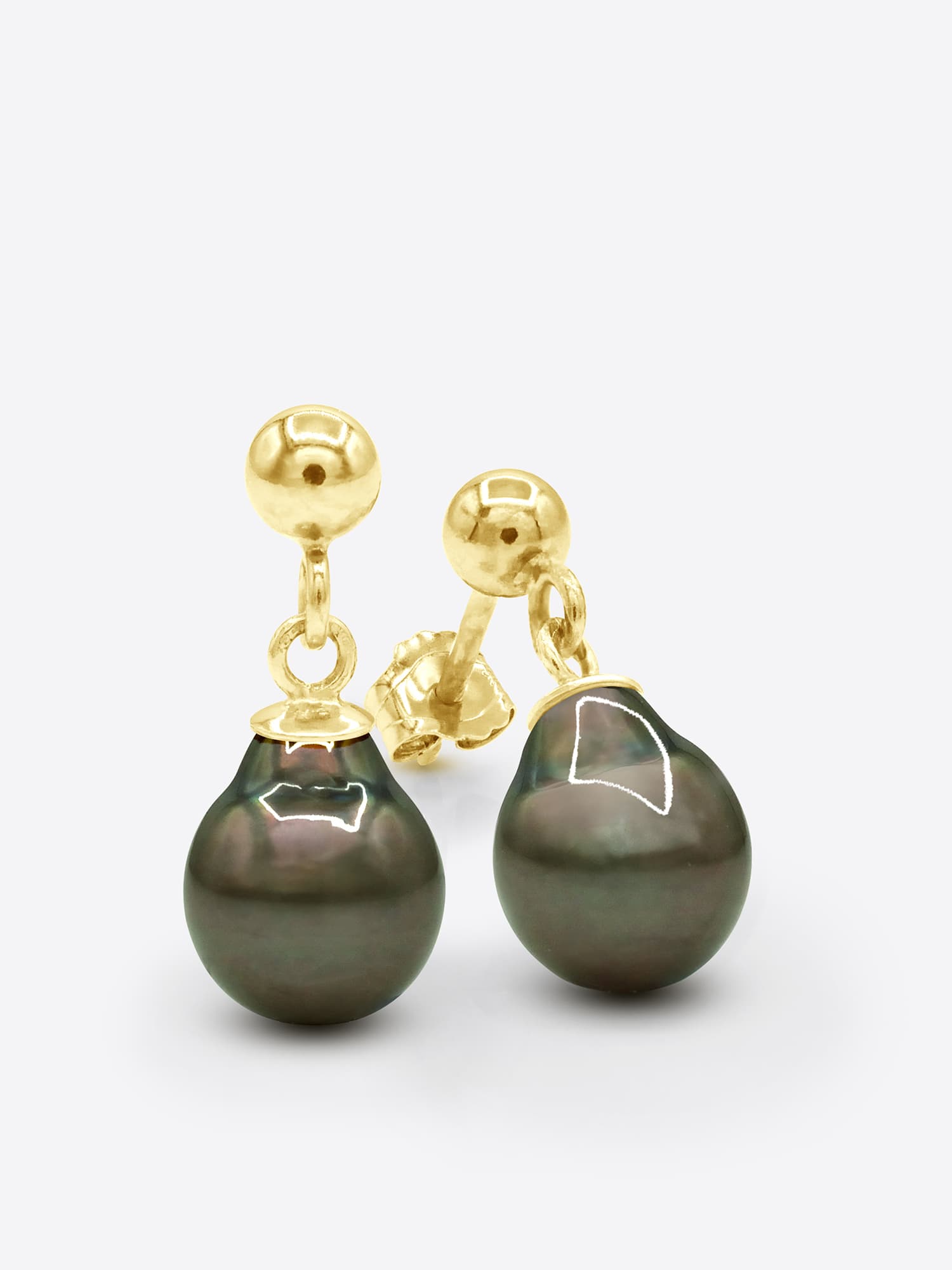 Boucles d'Oreilles Véritables Perles de Tahiti Poires 8-9 mm — Or Jaune 375 Millièmes 1