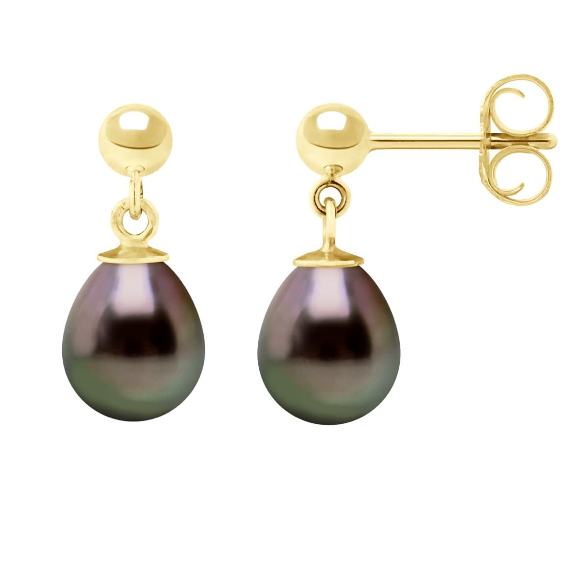 Boucles d'Oreilles Véritables Perles de Tahiti Poires 8-9 mm — Or Jaune 375 Millièmes 3
