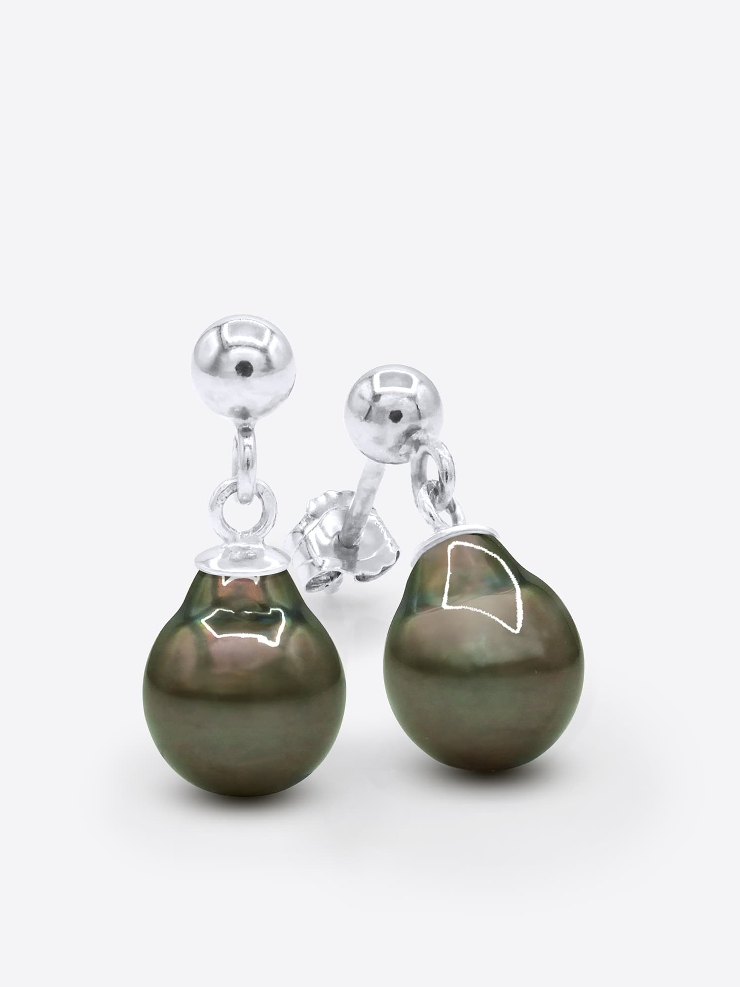 Boucles d'Oreilles Véritables Perles de Tahiti Poires 8-9 mm — Or Blanc 375 Millièmes 1