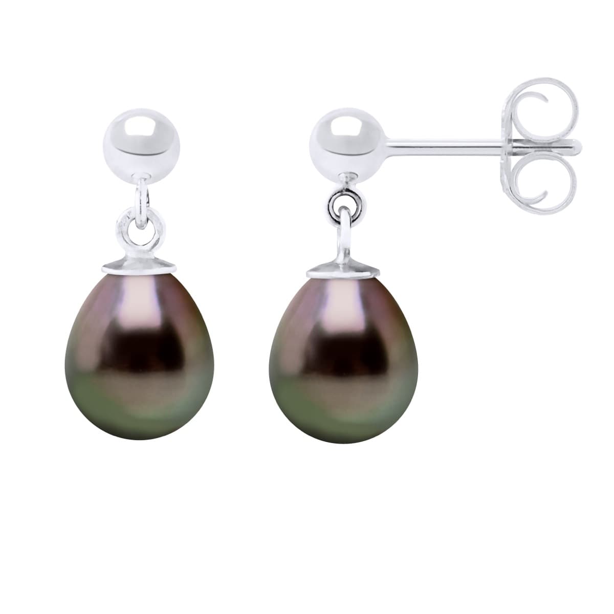 Boucles d'Oreilles Véritables Perles de Tahiti Poires 8-9 mm — Or Blanc 375 Millièmes 5