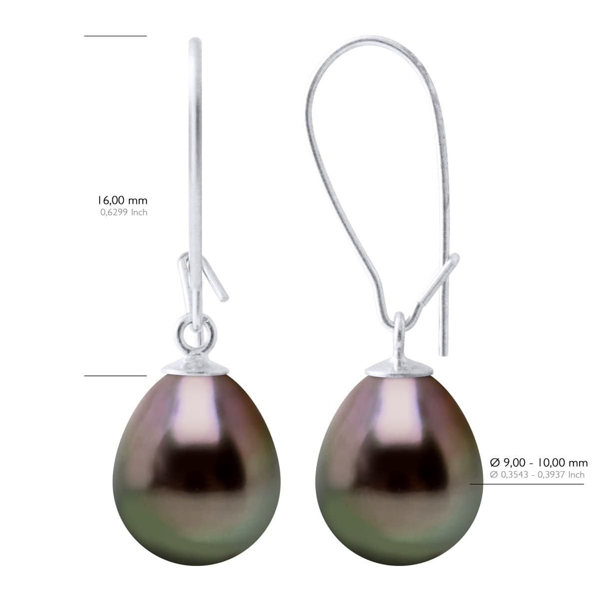 Boucles d'Oreilles Véritables Perles de Tahiti Poires 9-10 mm — Or Blanc 375 Millièmes 3