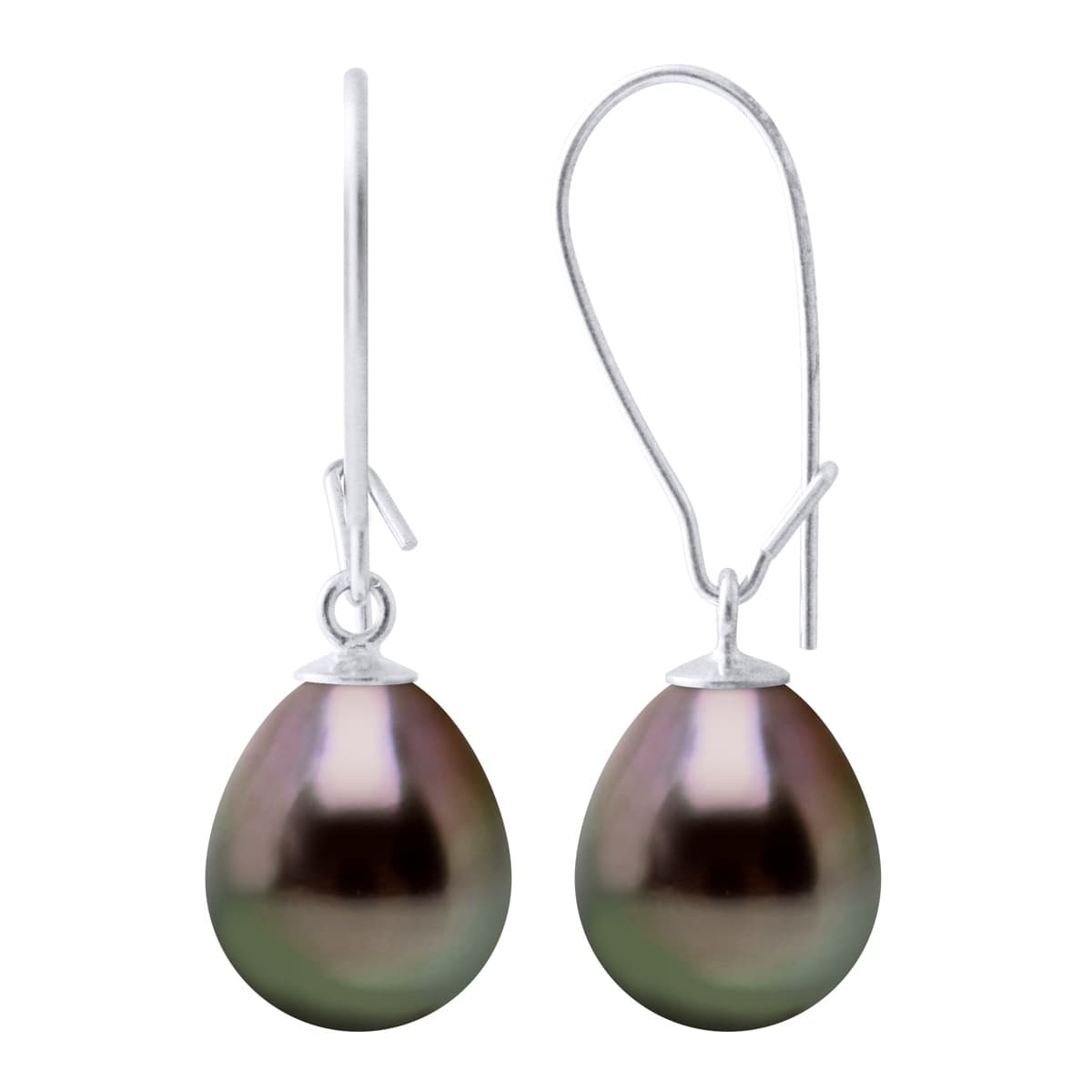 Boucles d'Oreilles Véritables Perles de Tahiti Poires 9-10 mm — Or Blanc 375 Millièmes 4