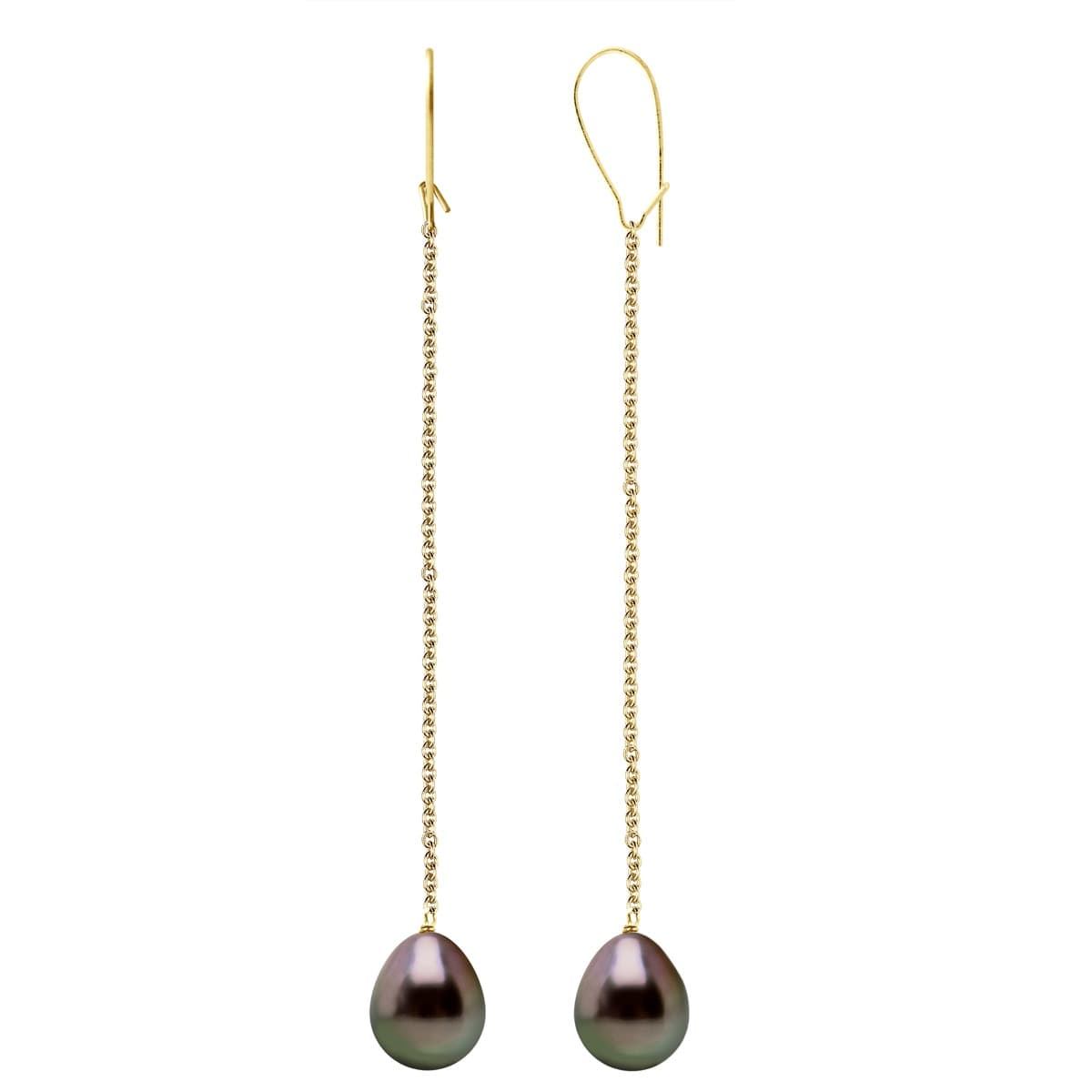 Boucles d'Oreilles Véritables Perles de Tahiti Poires 10-11 mm — Or Jaune 375 Millièmes 1