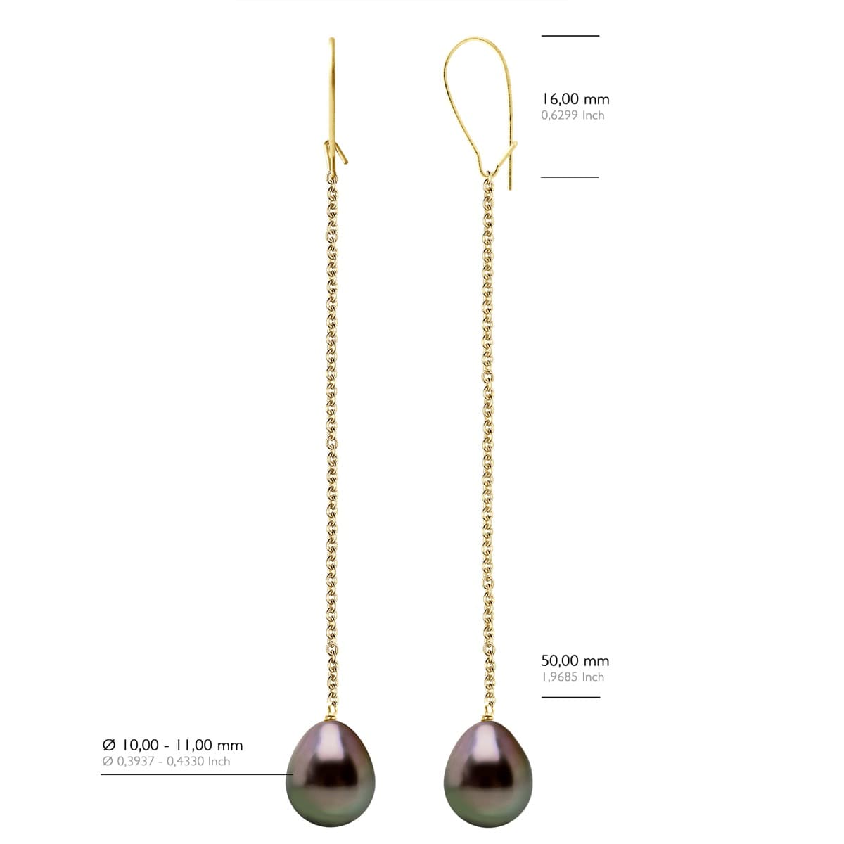 Boucles d'Oreilles Véritables Perles de Tahiti Poires 10-11 mm — Or Jaune 375 Millièmes 3