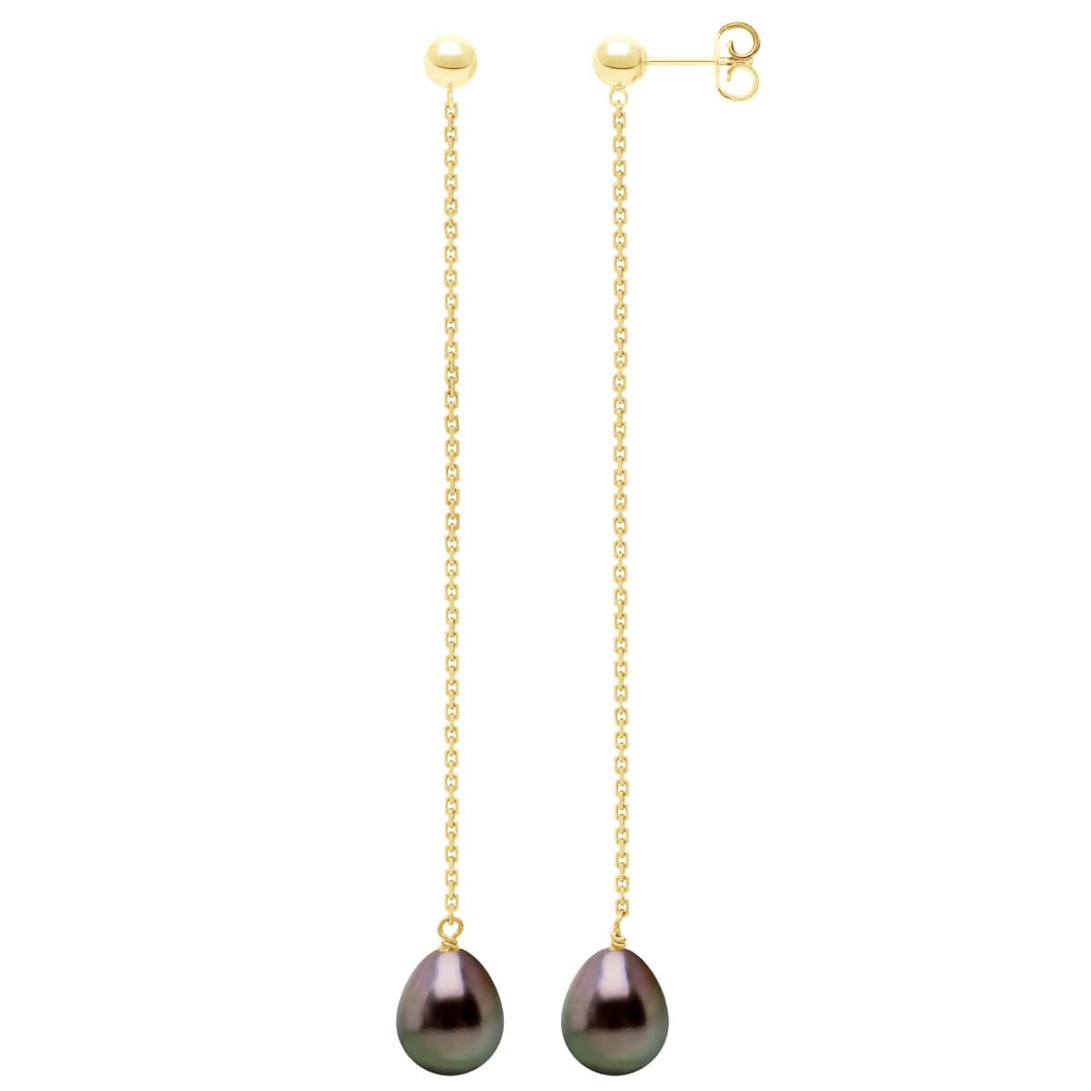 Boucles d'Oreilles Véritables Perles de Tahiti Poires 8-9 mm — Or Jaune 375 Millièmes 1