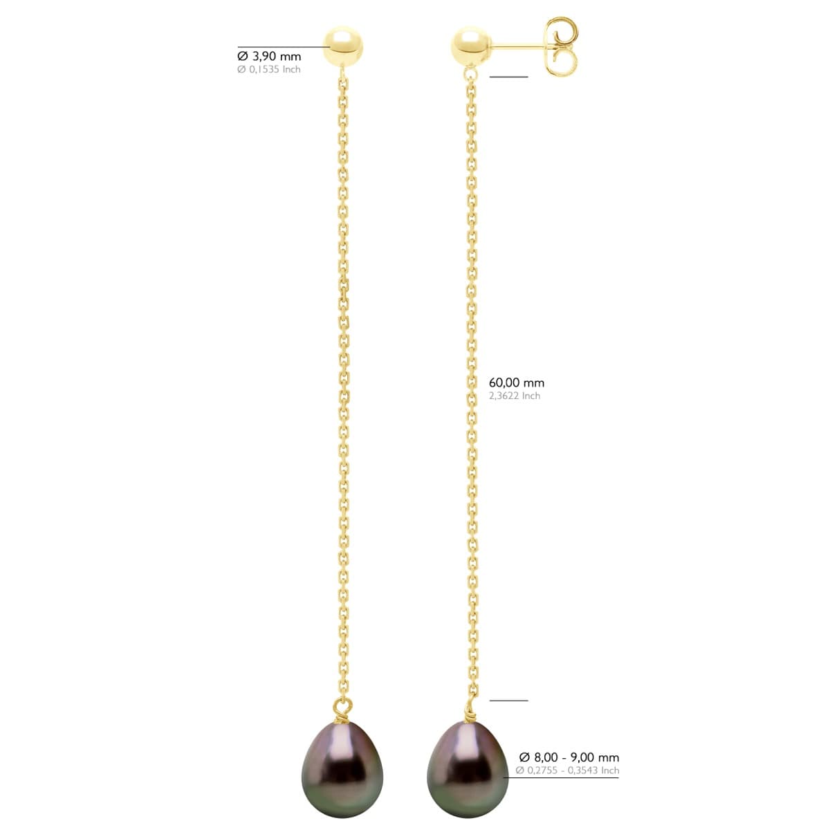 Boucles d'Oreilles Véritables Perles de Tahiti Poires 8-9 mm — Or Jaune 375 Millièmes 2