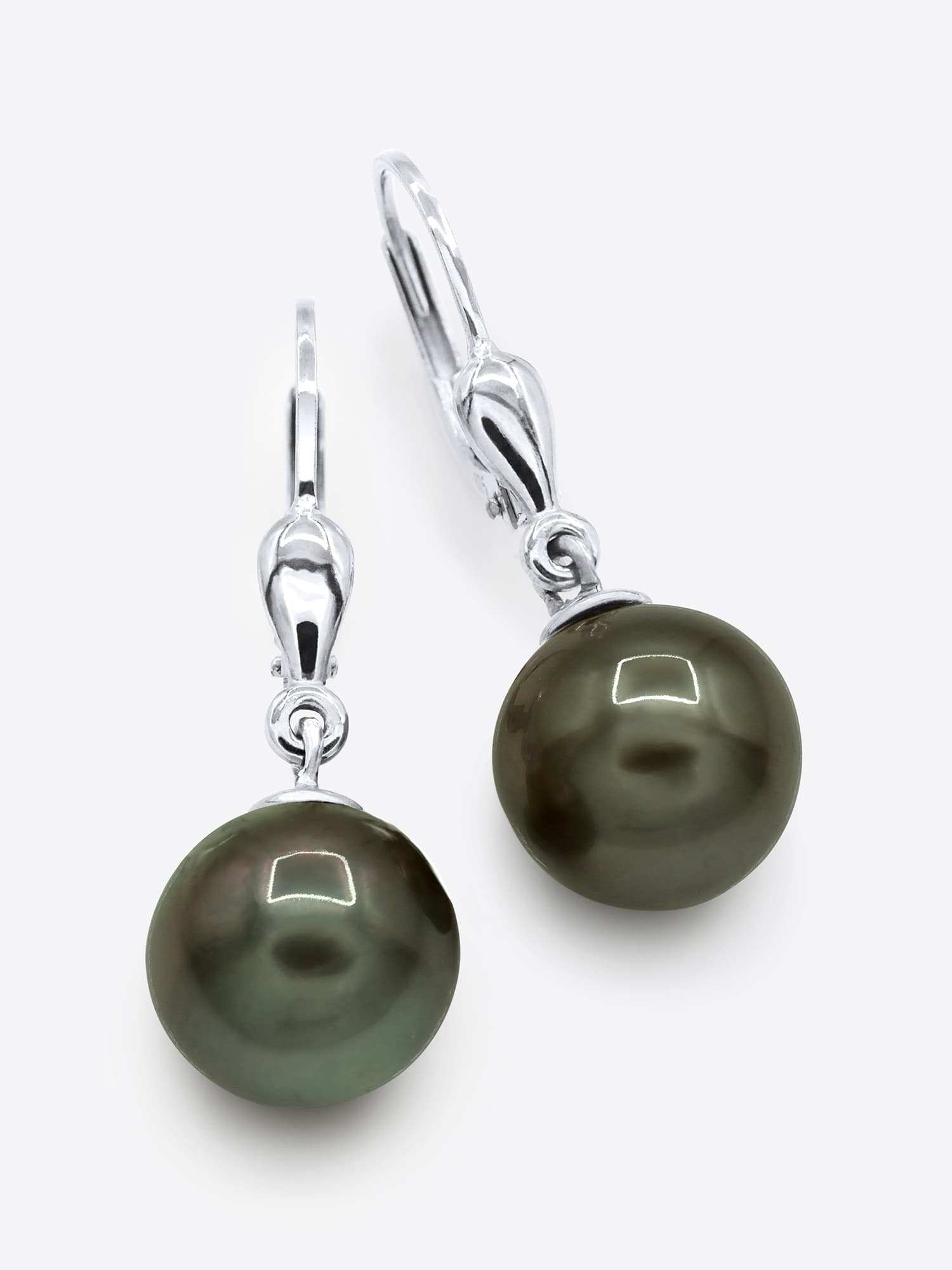 Boucles d'Oreilles Véritables Perles de Tahiti Poires 9-10 mm — Or Blanc 375 Millièmes 1