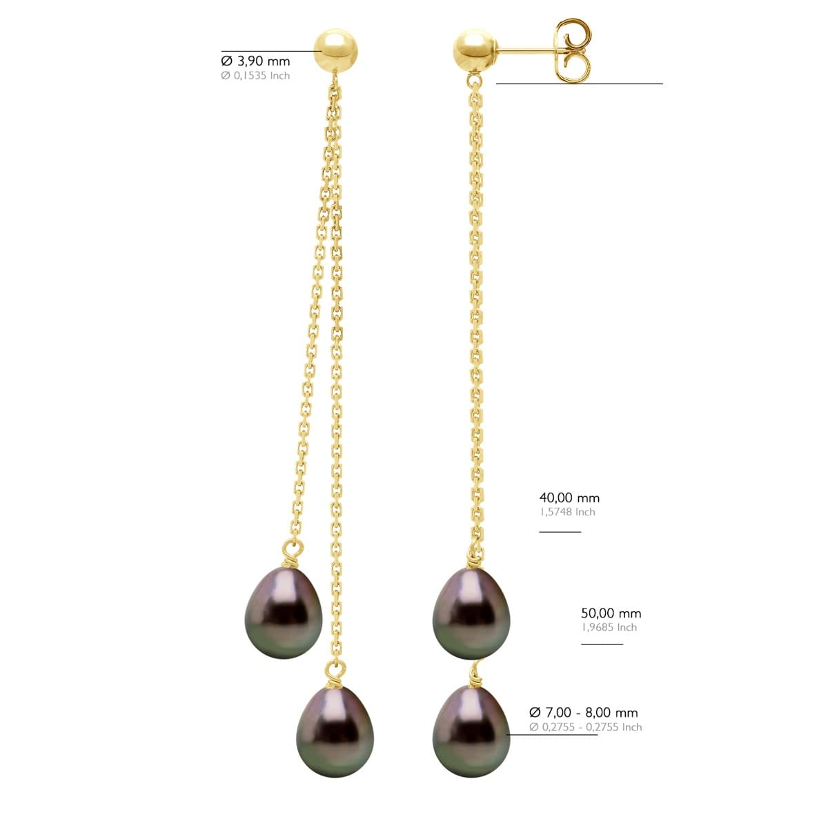 Boucles d'Oreilles Véritables Perles de Tahiti Poires 7-8 mm — Or Jaune 375 Millièmes 3