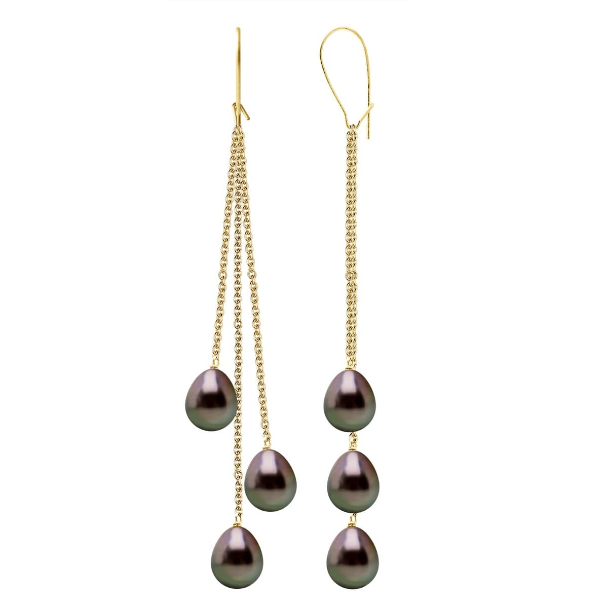 Boucles d'Oreilles Véritables Perles de Tahiti Poires 8-9 mm — Or Jaune 375 Millièmes 1