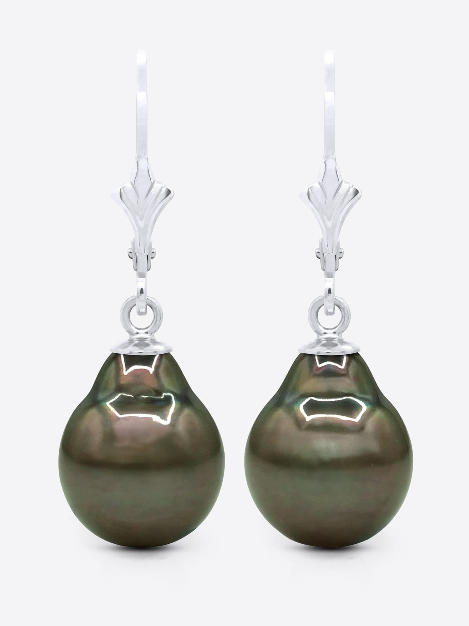Boucles d'Oreilles Véritables Perles de Tahiti Poires 10-11 mm — Or Blanc 375 Millièmes 1