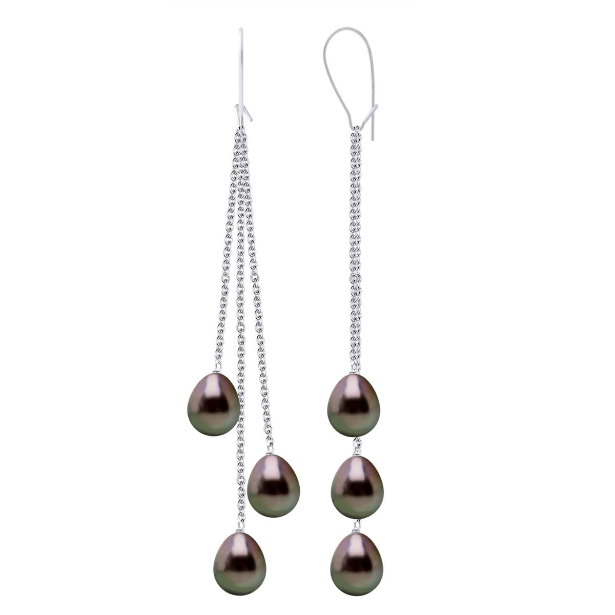 Boucles d'Oreilles Véritables Perles de Tahiti Poires 8-9 mm — Or Blanc 375 Millièmes 1
