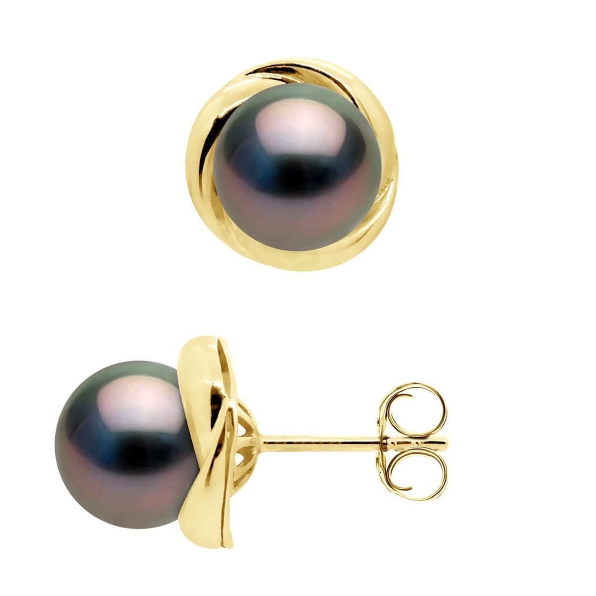 Boucles d'Oreilles Véritables Perles de Tahiti Rondes 7-8 mm — Or Jaune 375 Millièmes 3