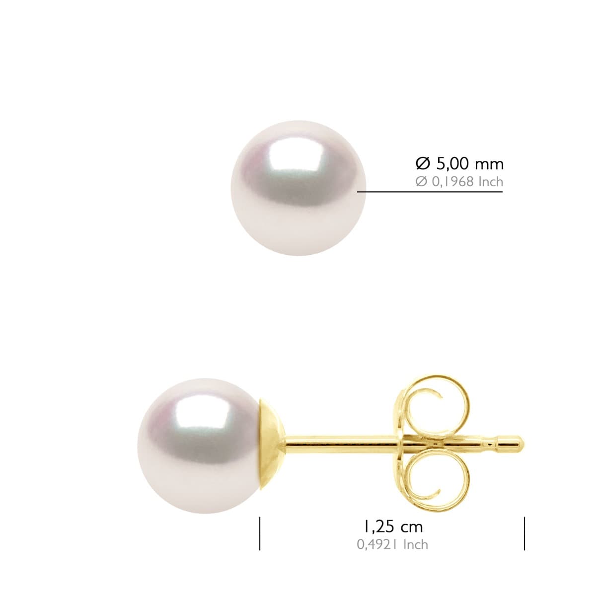 Boucles d'Oreilles Véritables Perles Akoya Rondes 5-6 mm — Or Jaune 750 Millièmes 2