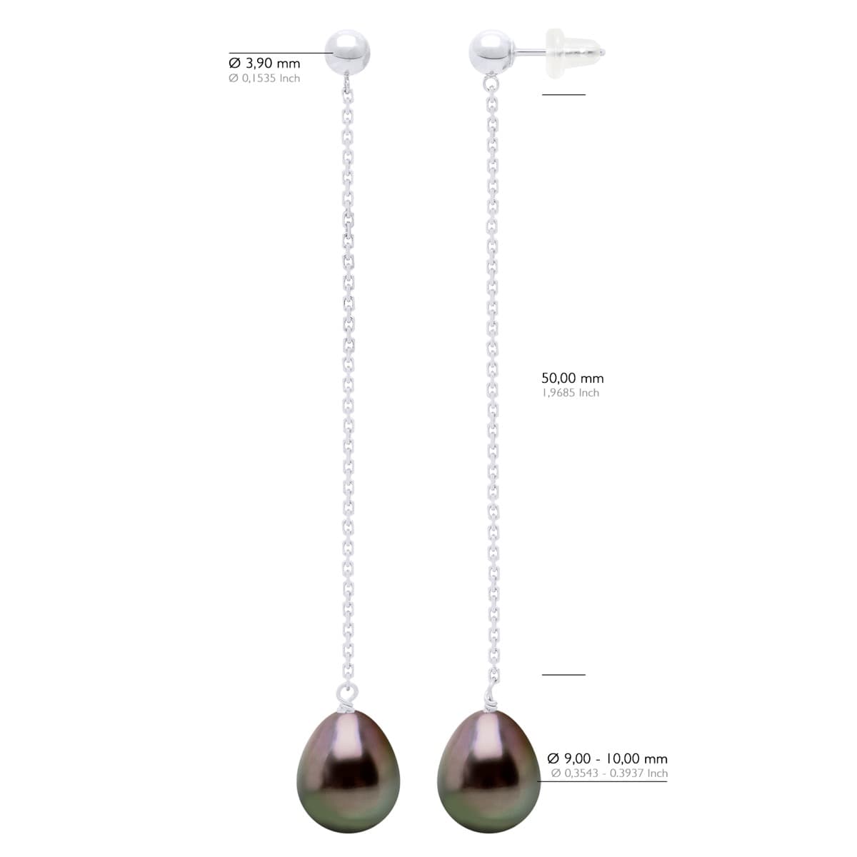 Boucles d'Oreilles Véritables Perles de Tahiti 9-10 mm Diamants 0.04 ct — Or Blanc 375 Millièmes 3