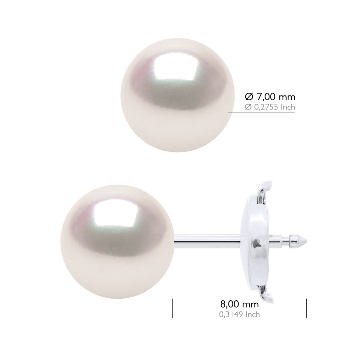 Boucles d'Oreilles Véritables Perles Akoya Rondes 7-8 mm — Or Blanc 750 Millièmes 2
