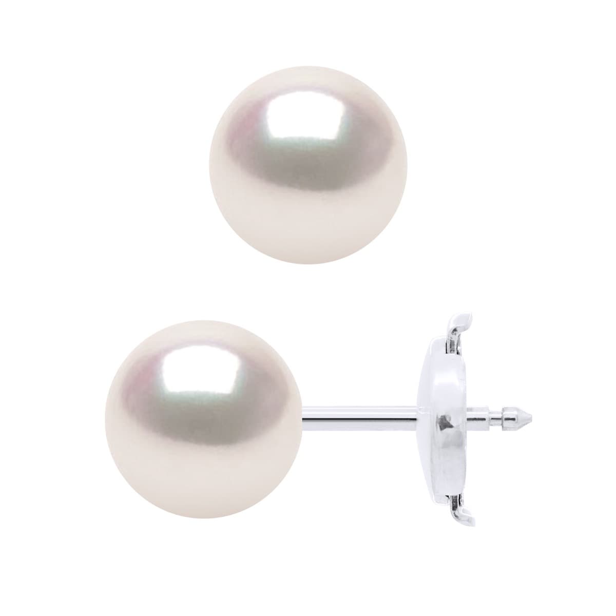 Boucles d'Oreilles Véritables Perles Akoya Rondes 7-8 mm — Or Blanc 750 Millièmes 3