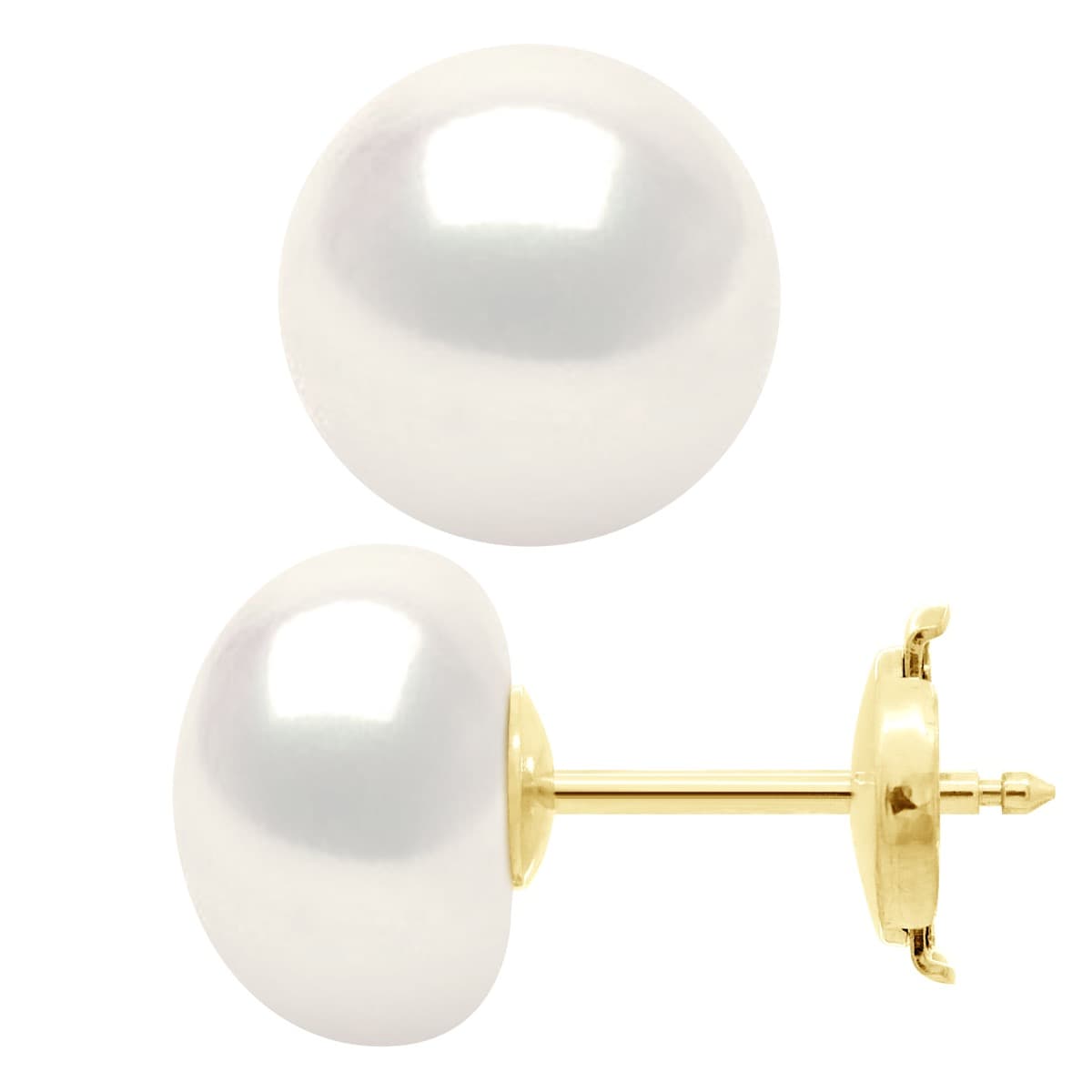 Boucles d'Oreilles Véritables Perles d'Eau Douce Bouton 10-11 mm — Or Jaune 375 Millièmes 4