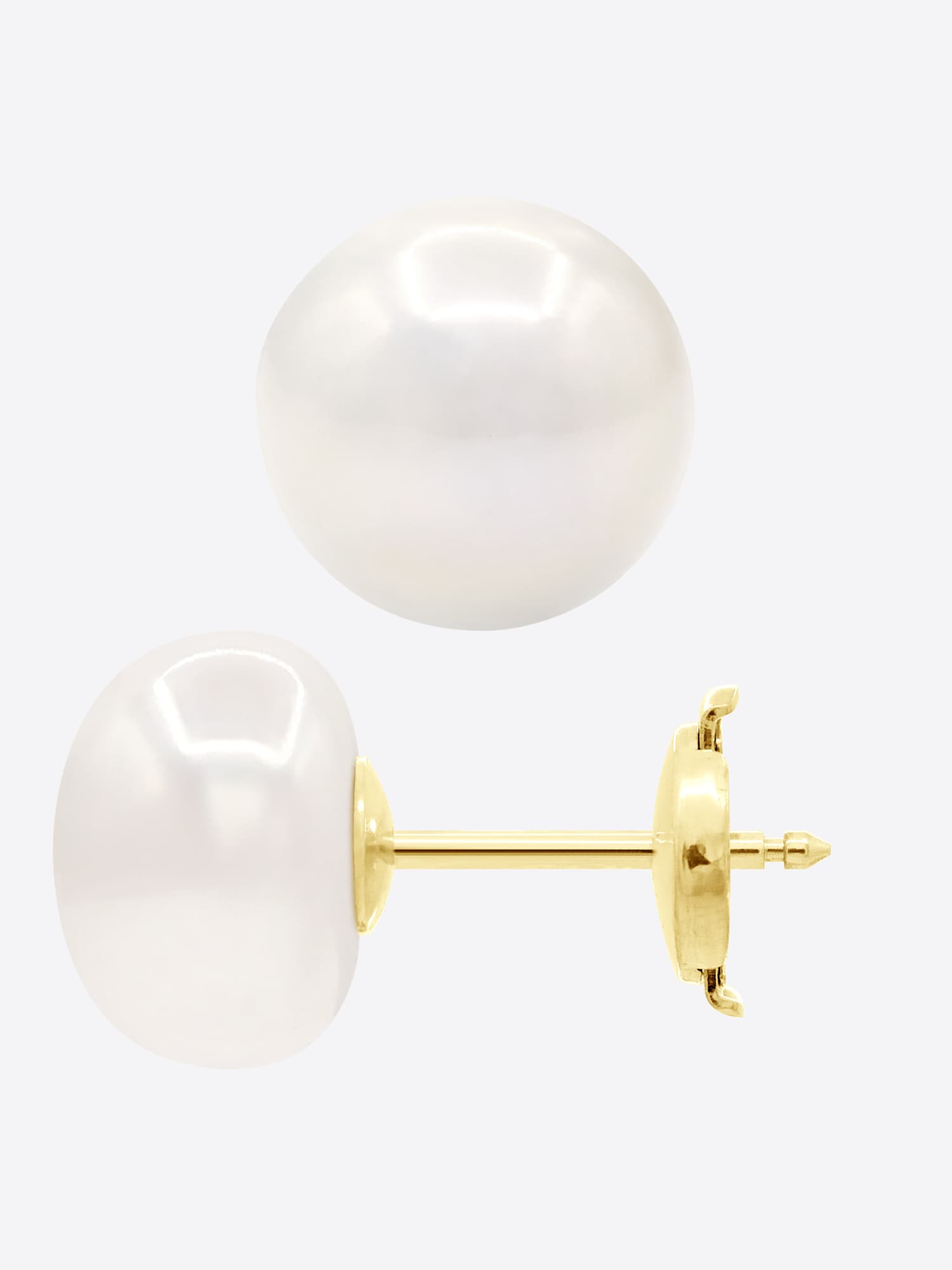 Boucles d'Oreilles Véritables Perles d'Eau Douce Bouton 10-11 mm — Or Jaune 375 Millièmes 5