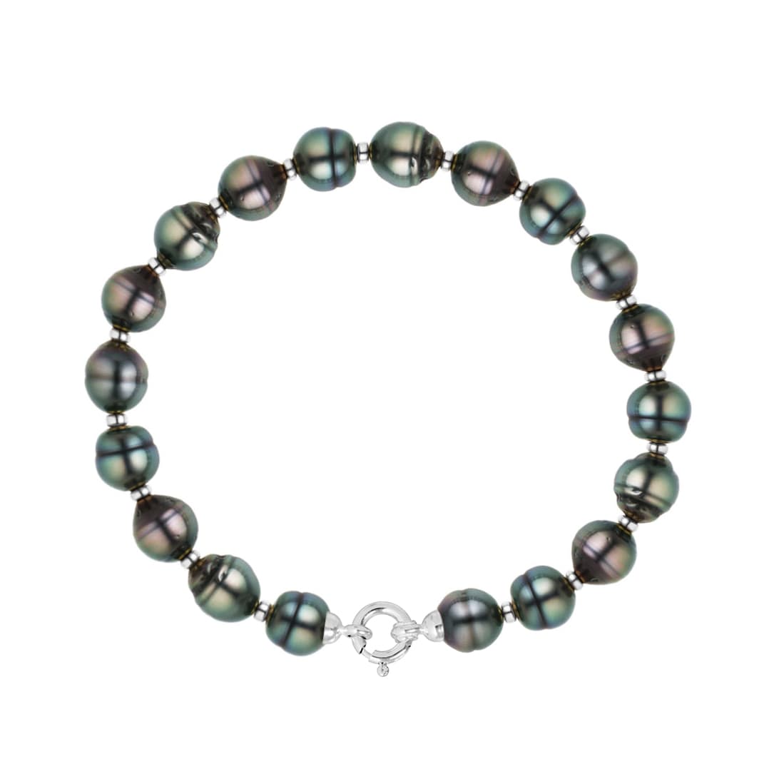 Bracelet Véritables Perles de Tahiti Cerclées 9-10 mm — Or Blanc 375 Millièmes — 18 cm 1