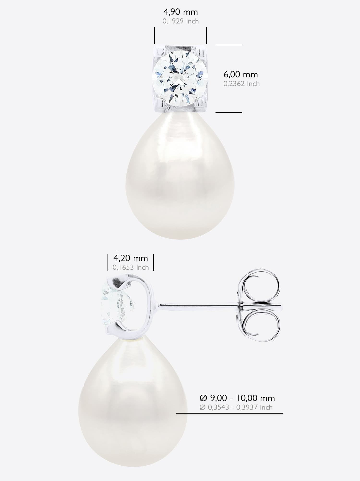 Boucles d'Oreilles Solitaire Oxyde de Zirconium 4,5 mm — Argent 925 Millièmes Rhodié 4