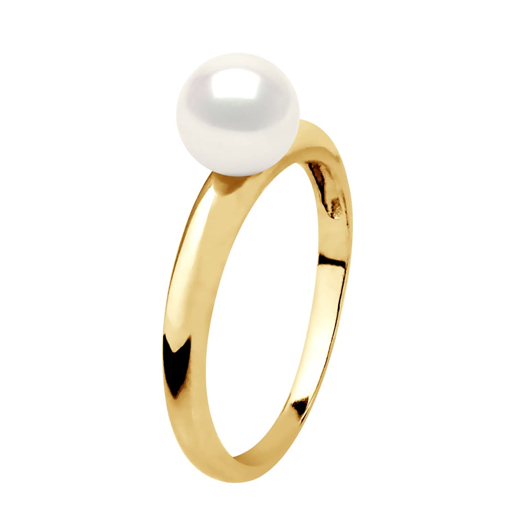 Bague Véritable Perle de Culture d'Eau Douce Ronde 6-7 mm — Or Jaune 375 Millièmes 1