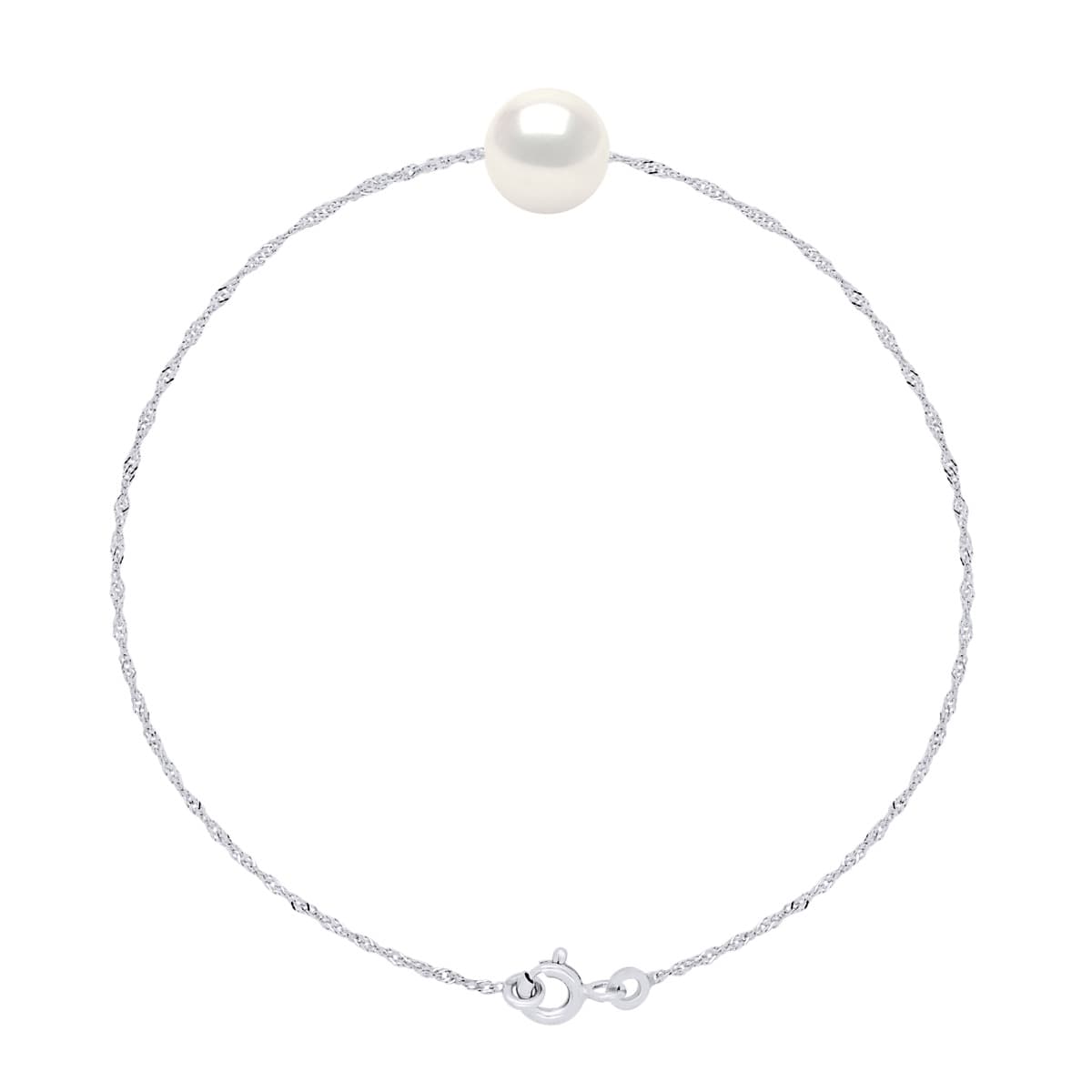 Bracelet Maille Singapour Perle d'Eau Douce Traversante 9-10 mm — Argent 925 Millièmes Rhodié 1