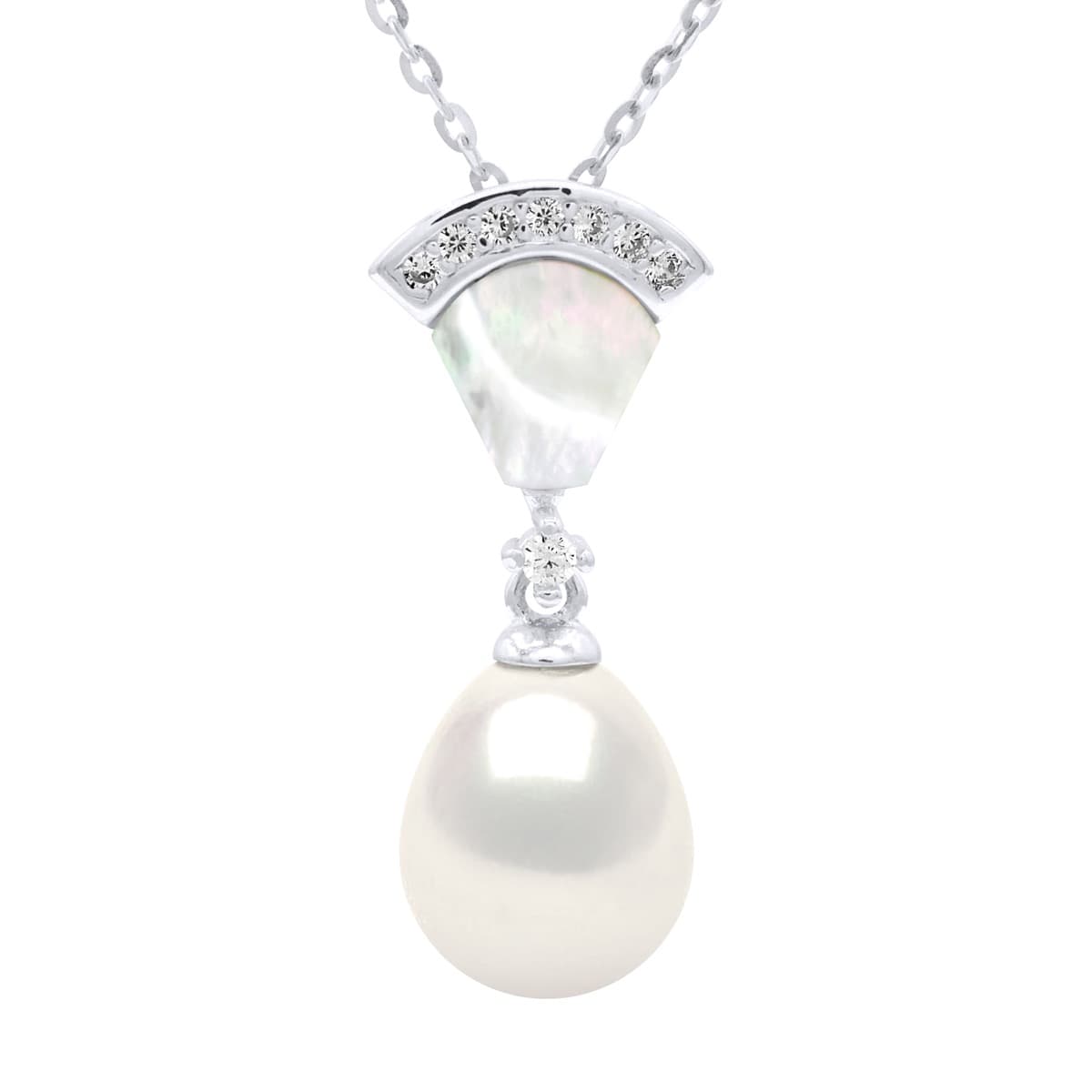 Collier Maille Forçat Véritable Perle d'Eau Douce Ovale 8-9 mm — Argent 925 Millièmes Rhodié — 42 cm 2