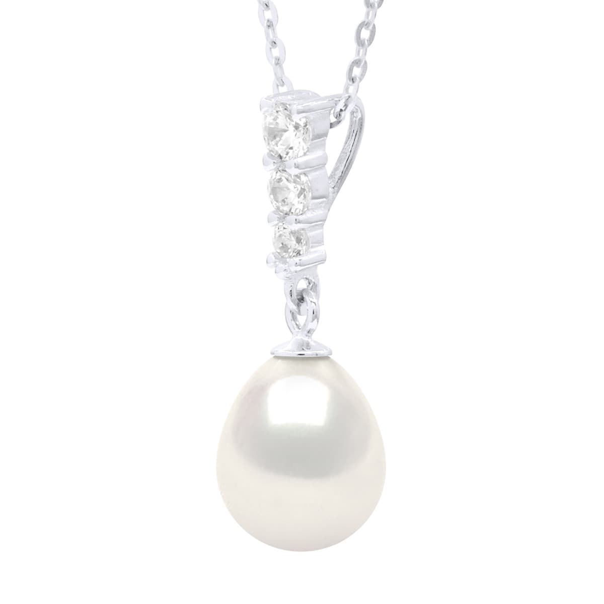 Collier Maille Forçat Véritables Perles d'Eau Douce 8 mm — Argent 925 Millièmes Rhodié — 42 cm 1
