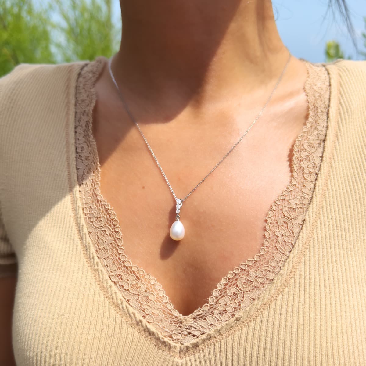 Collier Maille Forçat Véritables Perles d'Eau Douce 8 mm — Argent 925 Millièmes Rhodié — 42 cm 3