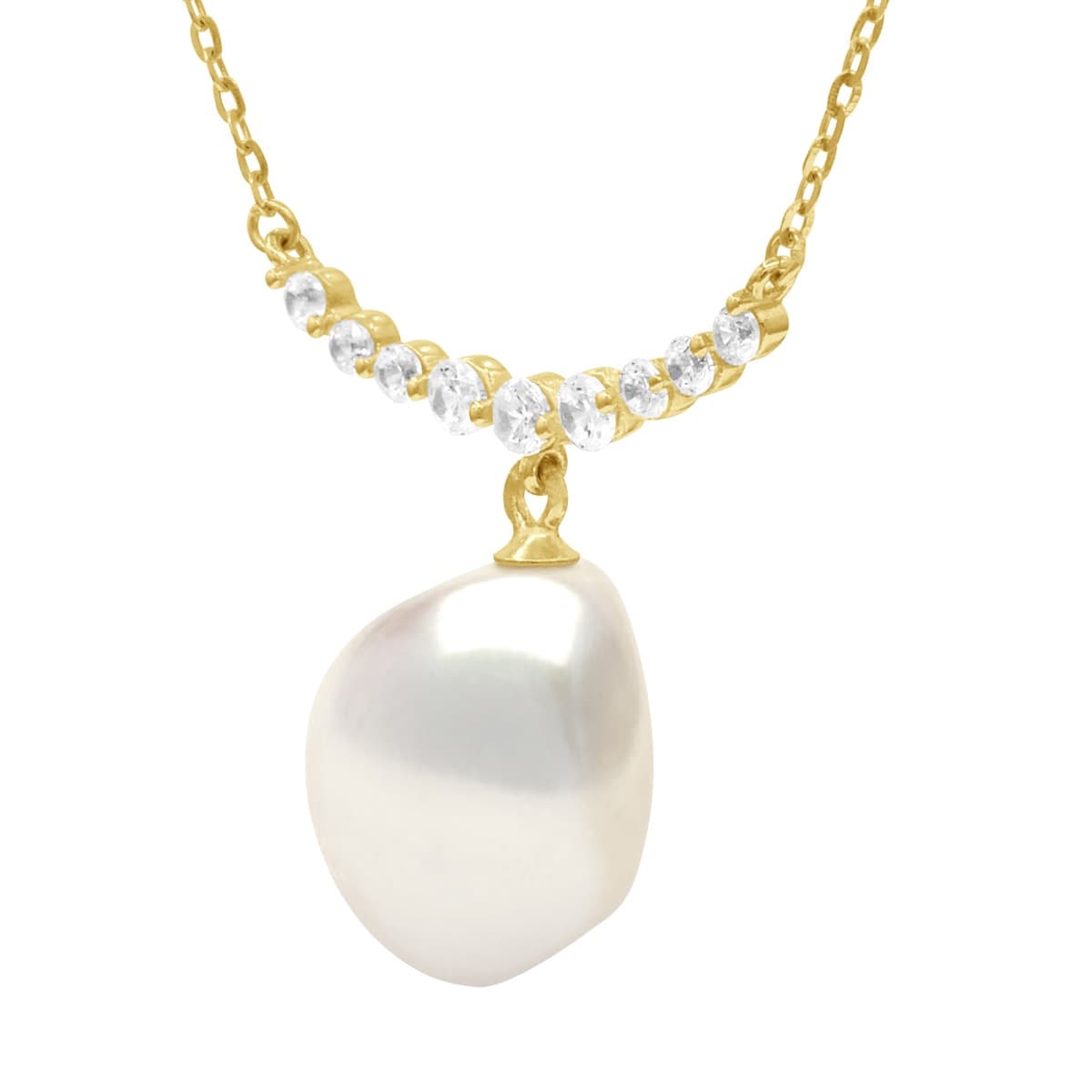 Collier Maille Forçat Véritable Perle de Culture d'Eau Douce Baroque 12 mm — Vermeil — 42 cm 1