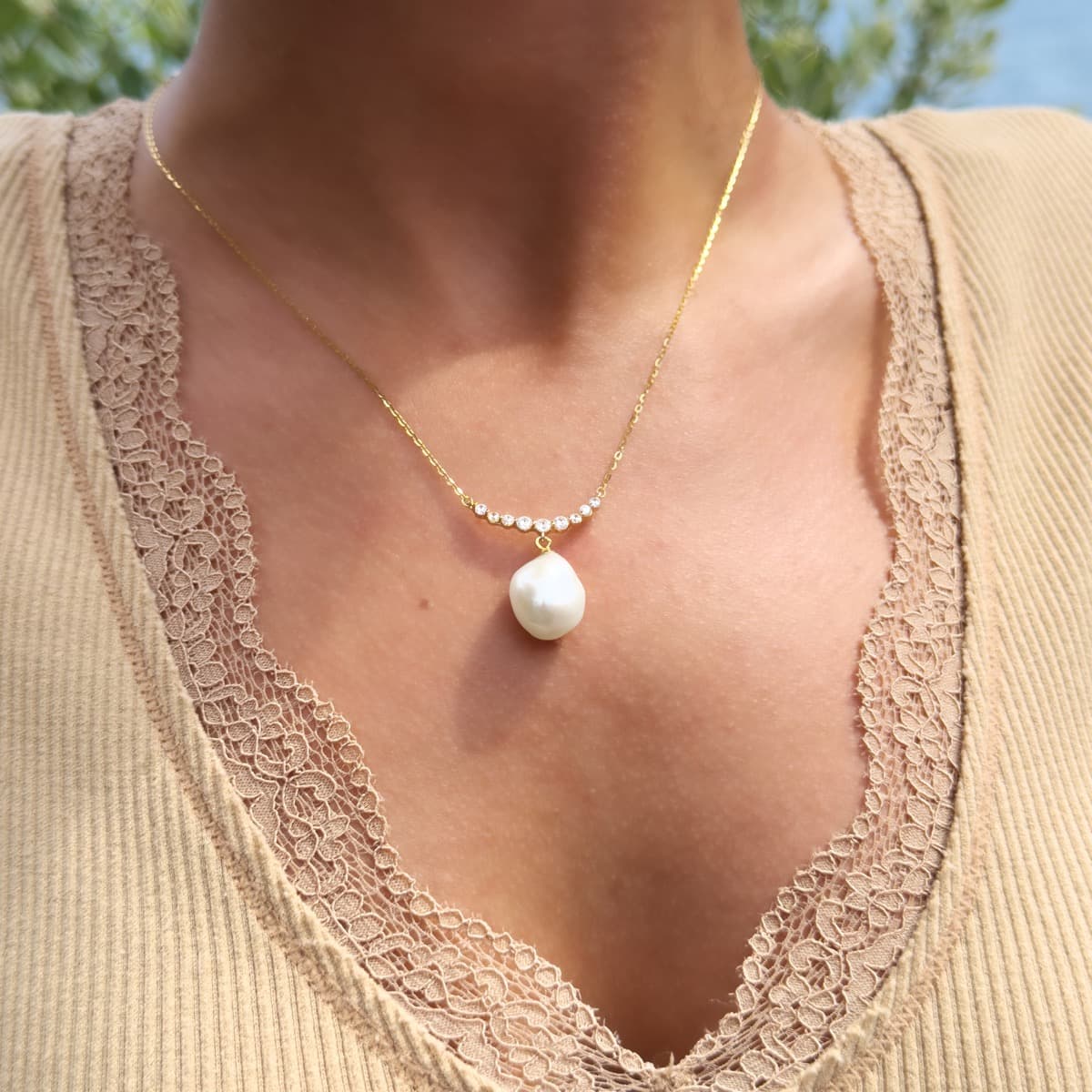 Collier Maille Forçat Véritable Perle de Culture d'Eau Douce Baroque 12 mm — Vermeil — 42 cm 3