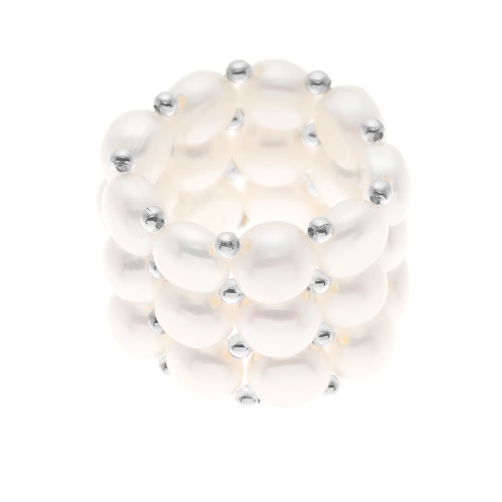 Bague 3 Rangs Véritables Perles de Culture d'Eau Douce 3-4 mm — Argent 925 Millièmes 1