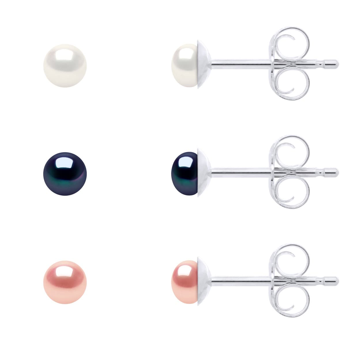Boucles d'Oreilles Véritables Perles de Culture d'Eau Douce Boutons 3-4 mm — Argent 925 Millièmes 1