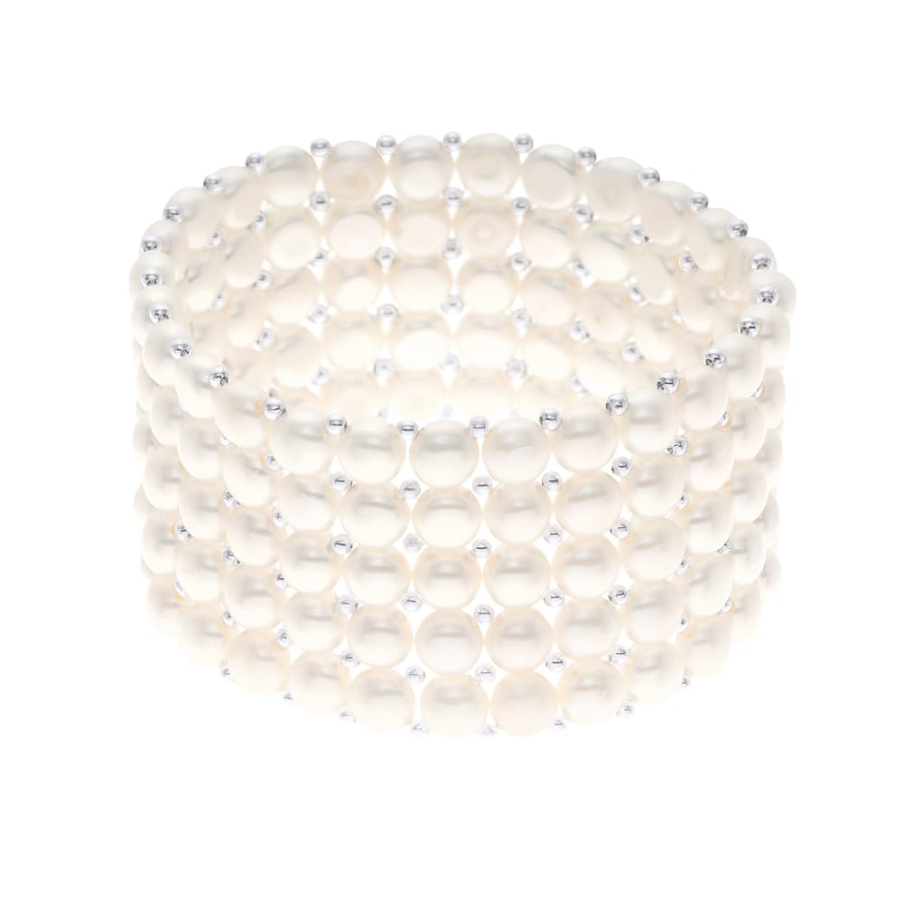 Bracelet 5 Rangs Véritables Perles de Culture d'Eau Douce 3-4 mm — Argent 925 Millièmes — 17 cm 1