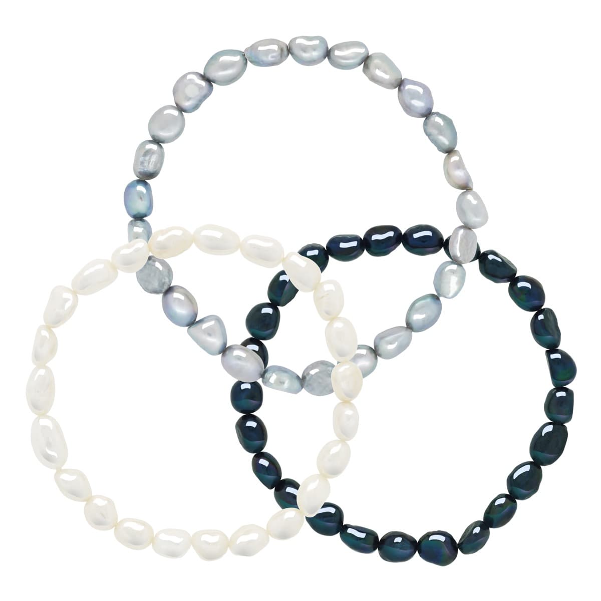 Ensemble de 3 Bracelets Véritables Perles d'Eau Douce Baroques 6-7 mm — Argent 925 Millièmes — 18 cm 1