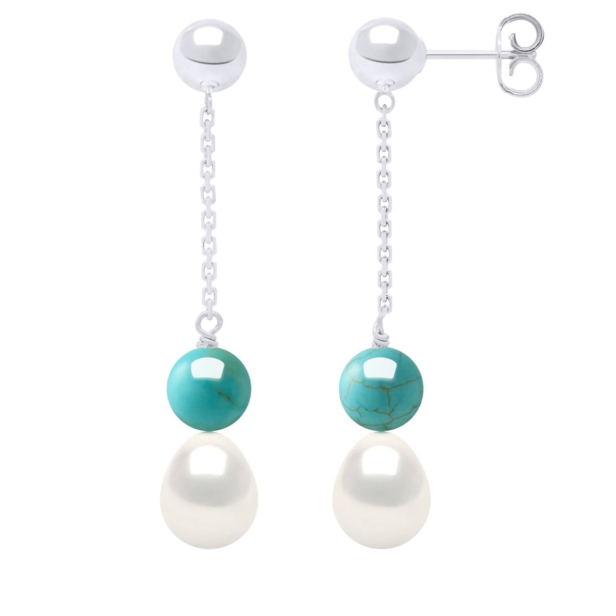 Boucles d'Oreilles Pendantes Véritable Perle d'Eau Douce Poire 7-8 mm — Argent 925 Millièmes 1
