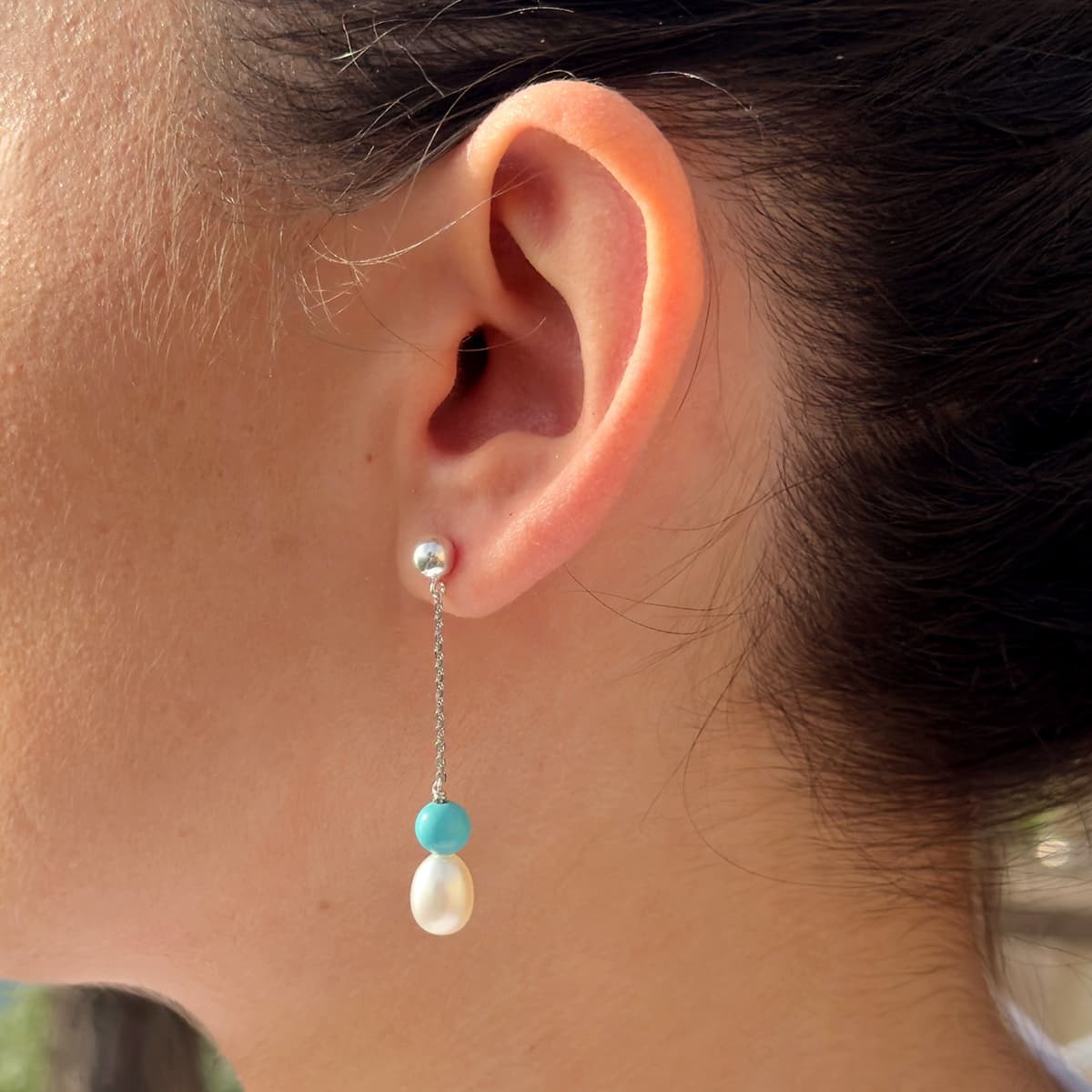 Boucles d'Oreilles Pendantes Véritable Perle d'Eau Douce Poire 7-8 mm — Argent 925 Millièmes 2