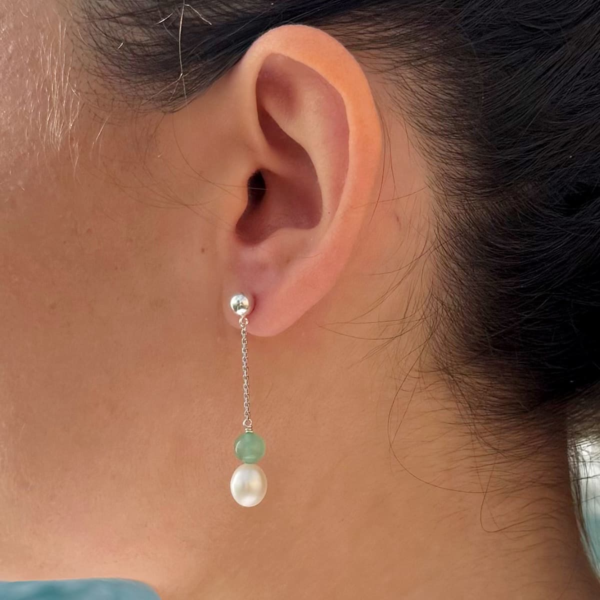 Boucles d'Oreilles Pendantes Véritable Perle d'Eau Douce Poire 7-8 mm — Argent 925 Millièmes 2