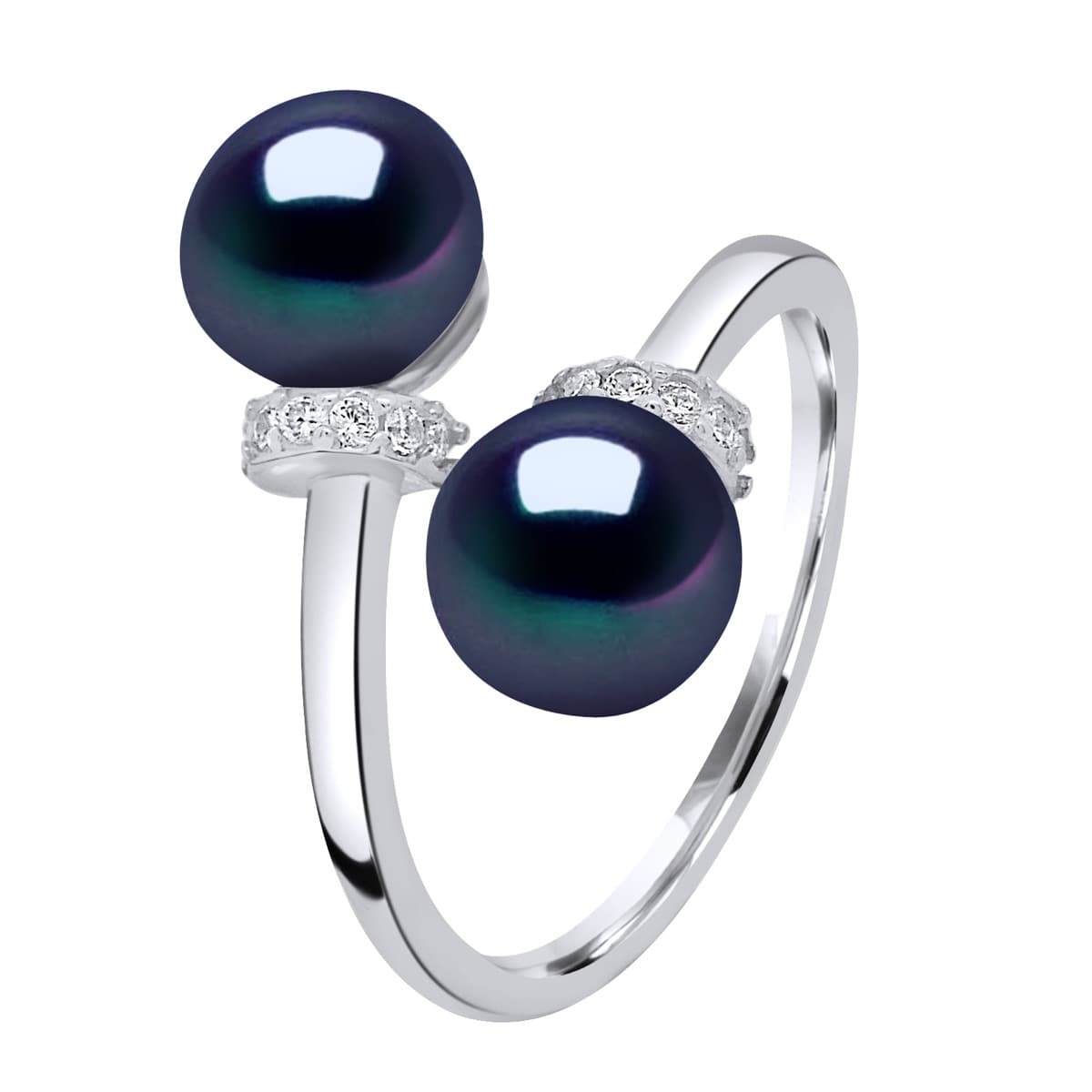 Bague Toi & Moi Véritables Perles d'Eau Douce Boutons 7-8 mm — Argent 925 Millièmes Rhodié 1