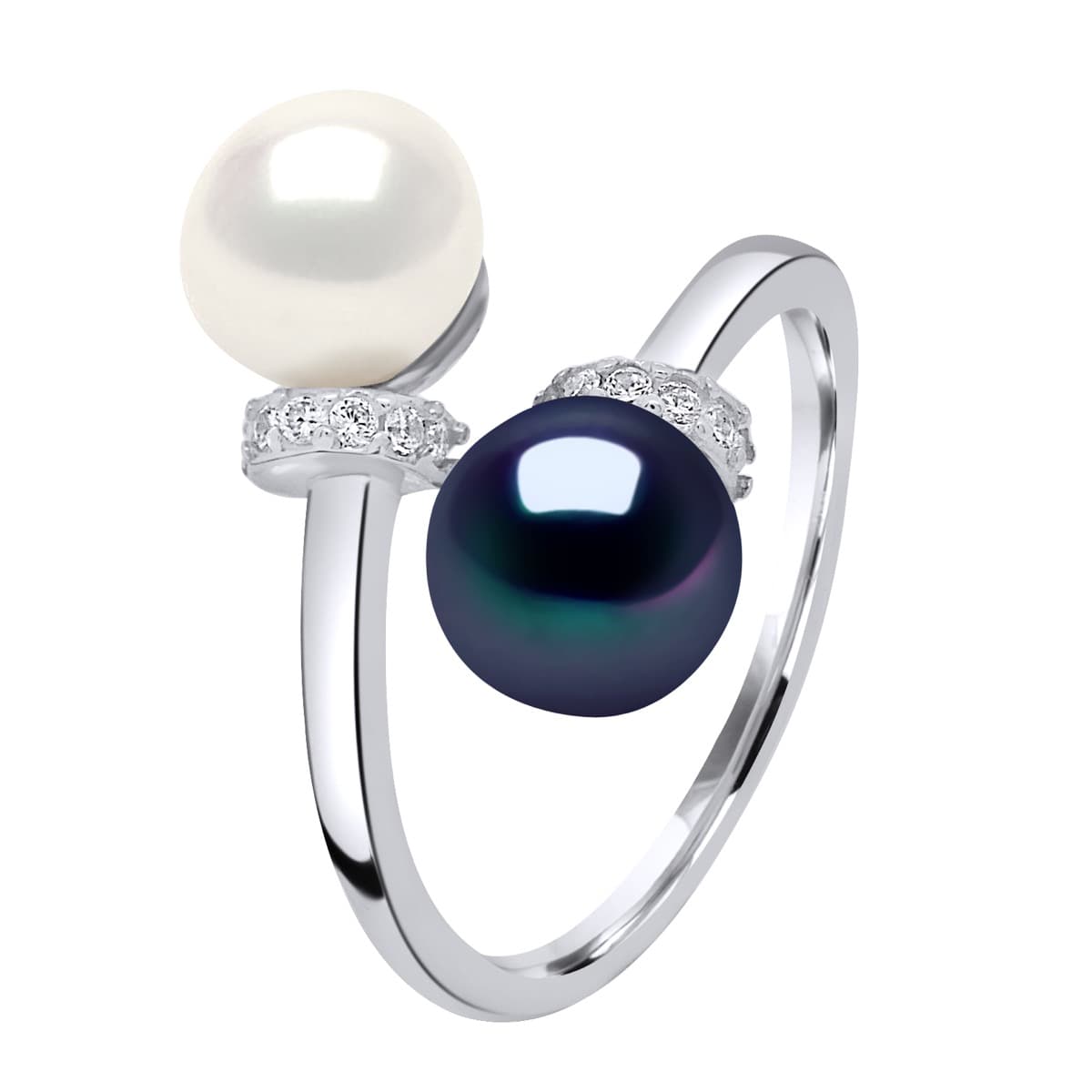 Bague Toi & Moi Véritables Perles d'Eau Douce Boutons 7-8 mm — Argent 925 Millièmes Rhodié 1