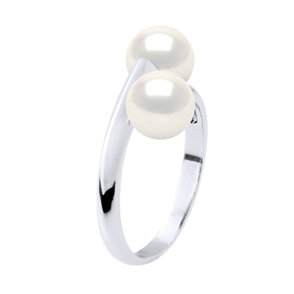 Bague Toi & Moi Véritables Perles de Culture d'Eau Douce Rondes 6-7 mm — Argent 925 Millièmes Rhodié 1