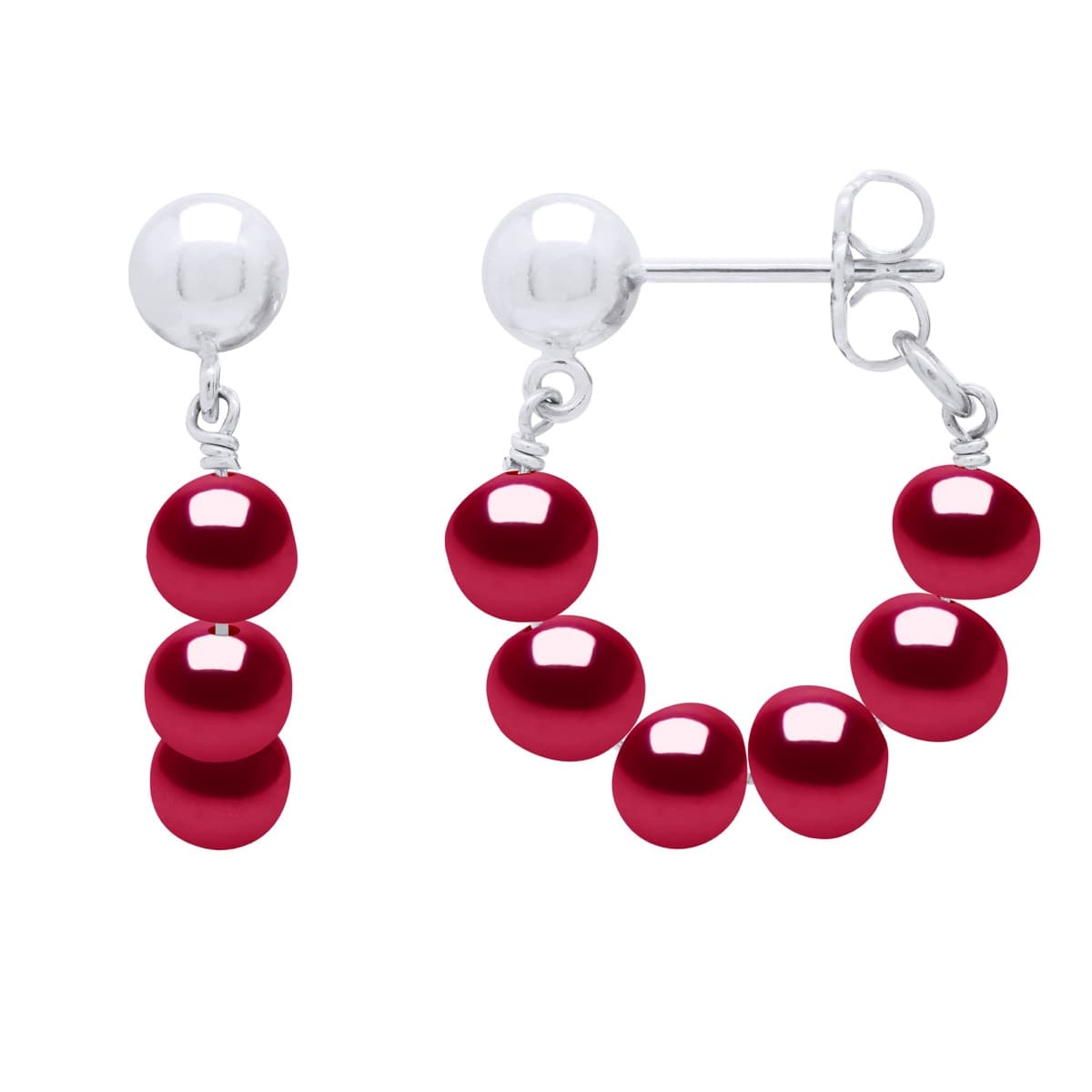 Boucles d'Oreilles Pendantes Véritables Perles d'Eau Douce Semi-6-7 mm — Argent 925 Millièmes Rhodié 1