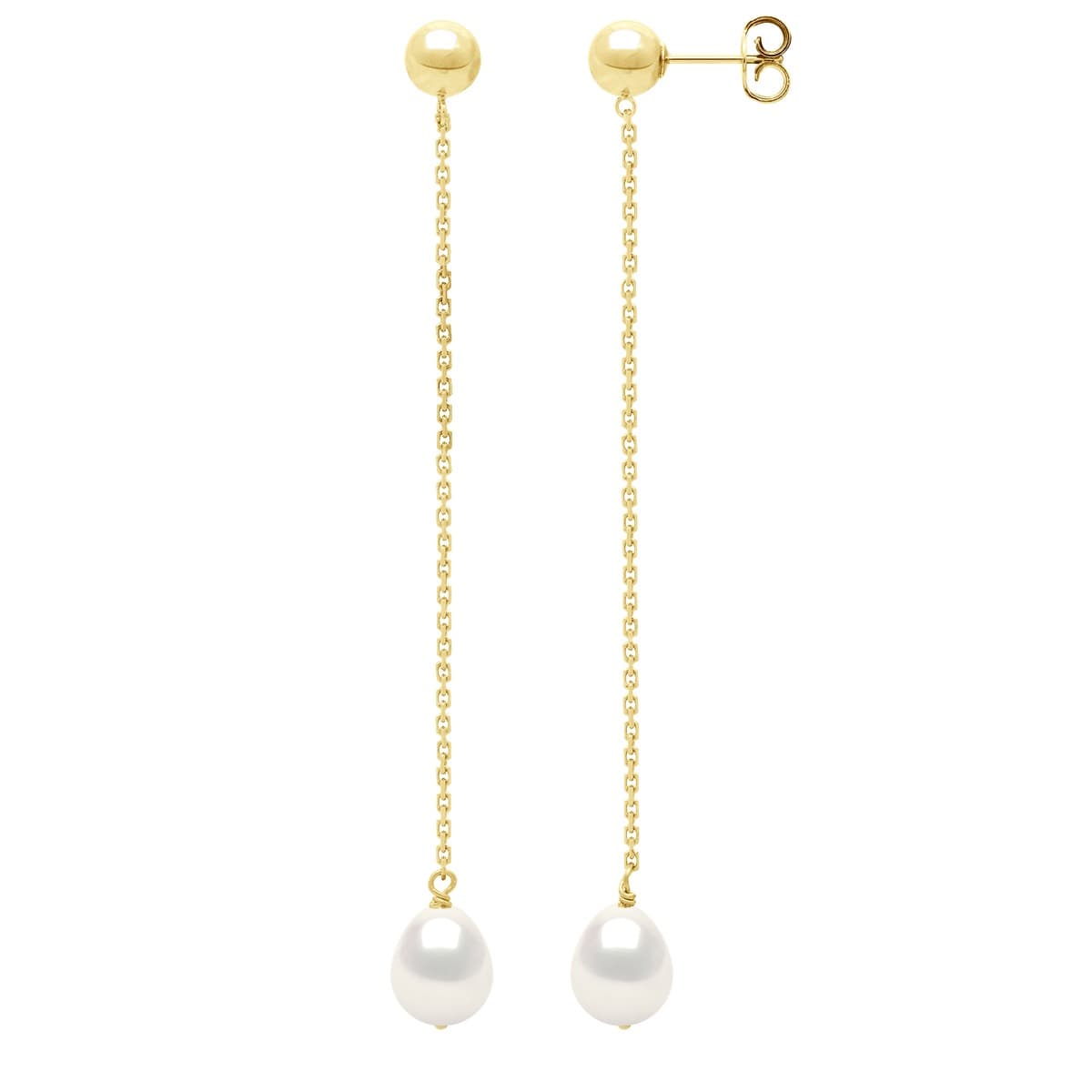 Boucles d'Oreilles Pendantes Véritables Perles de Culture d'Eau Douce Poires 7-8 mm — Vermeil 1