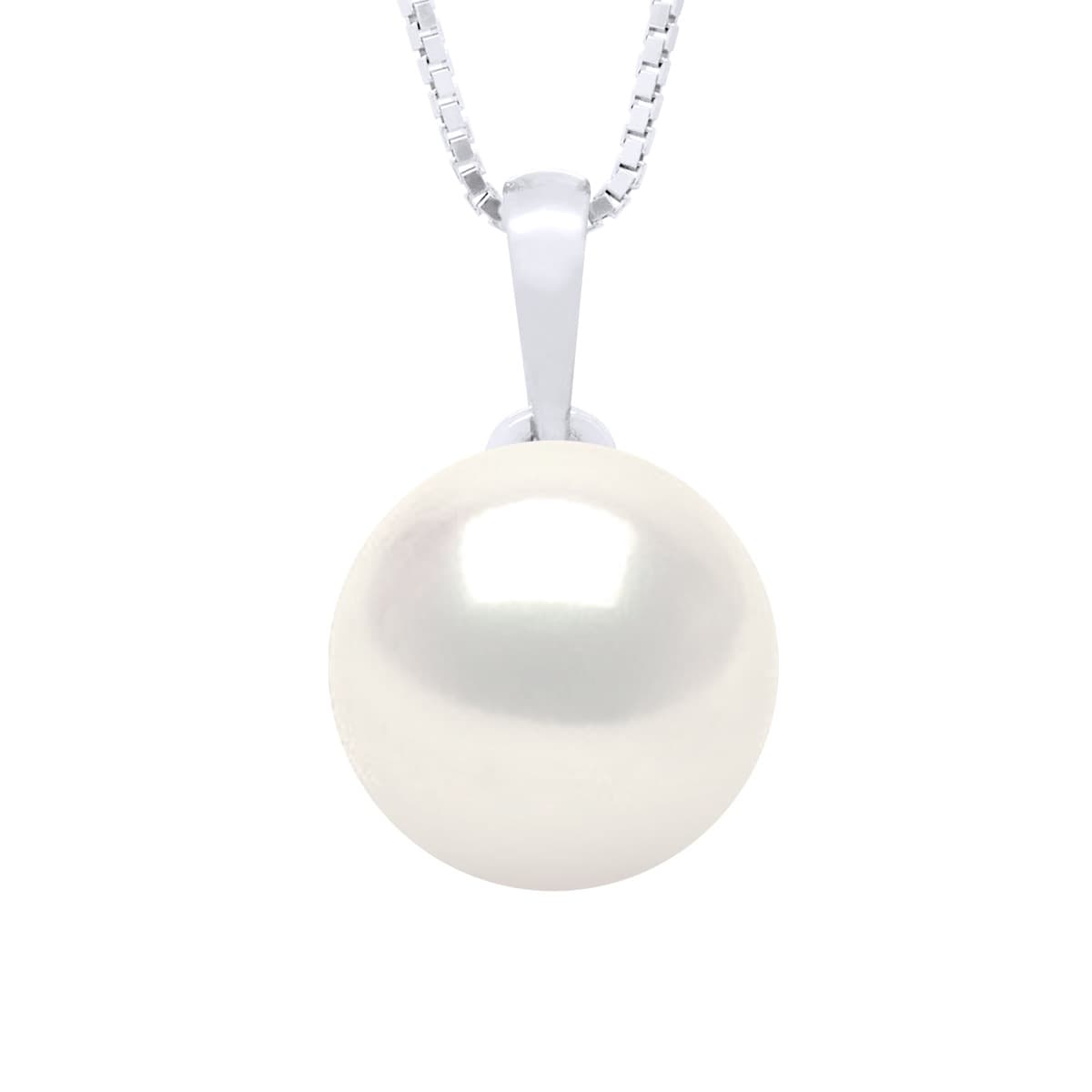 Pendentif Bélière Véritable Perle de Culture d'Eau Douce Bouton 9-10 mm — Or Blanc 375 Millièmes 1